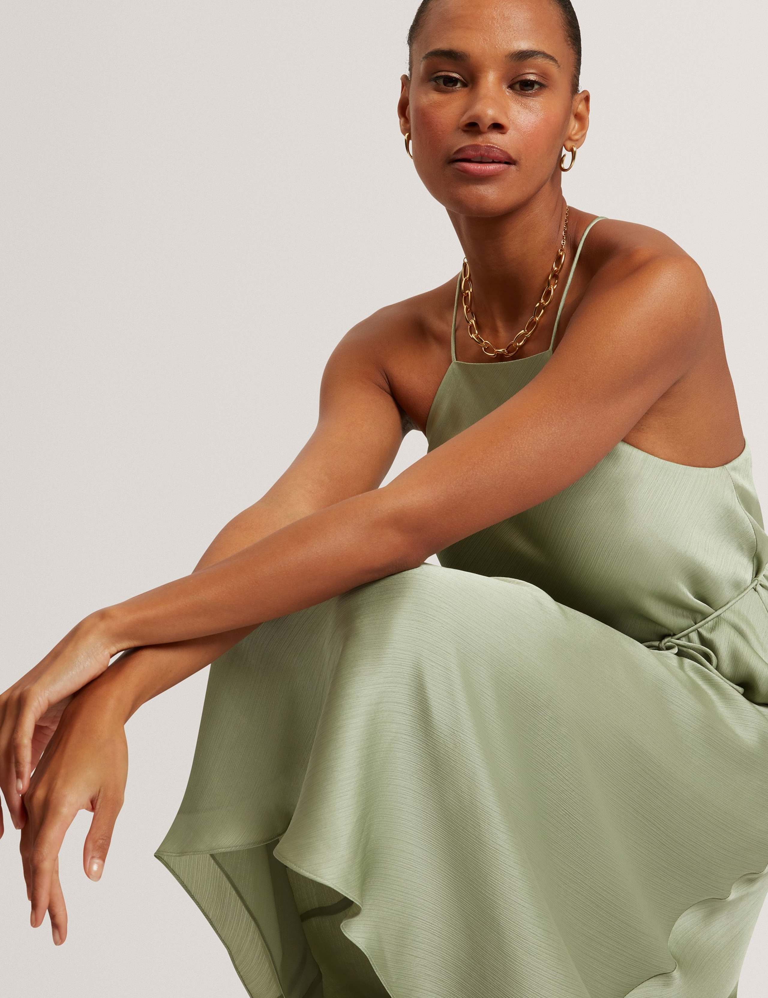 Halter Neck Tie Waist Midi Slip Dress 2 of 5