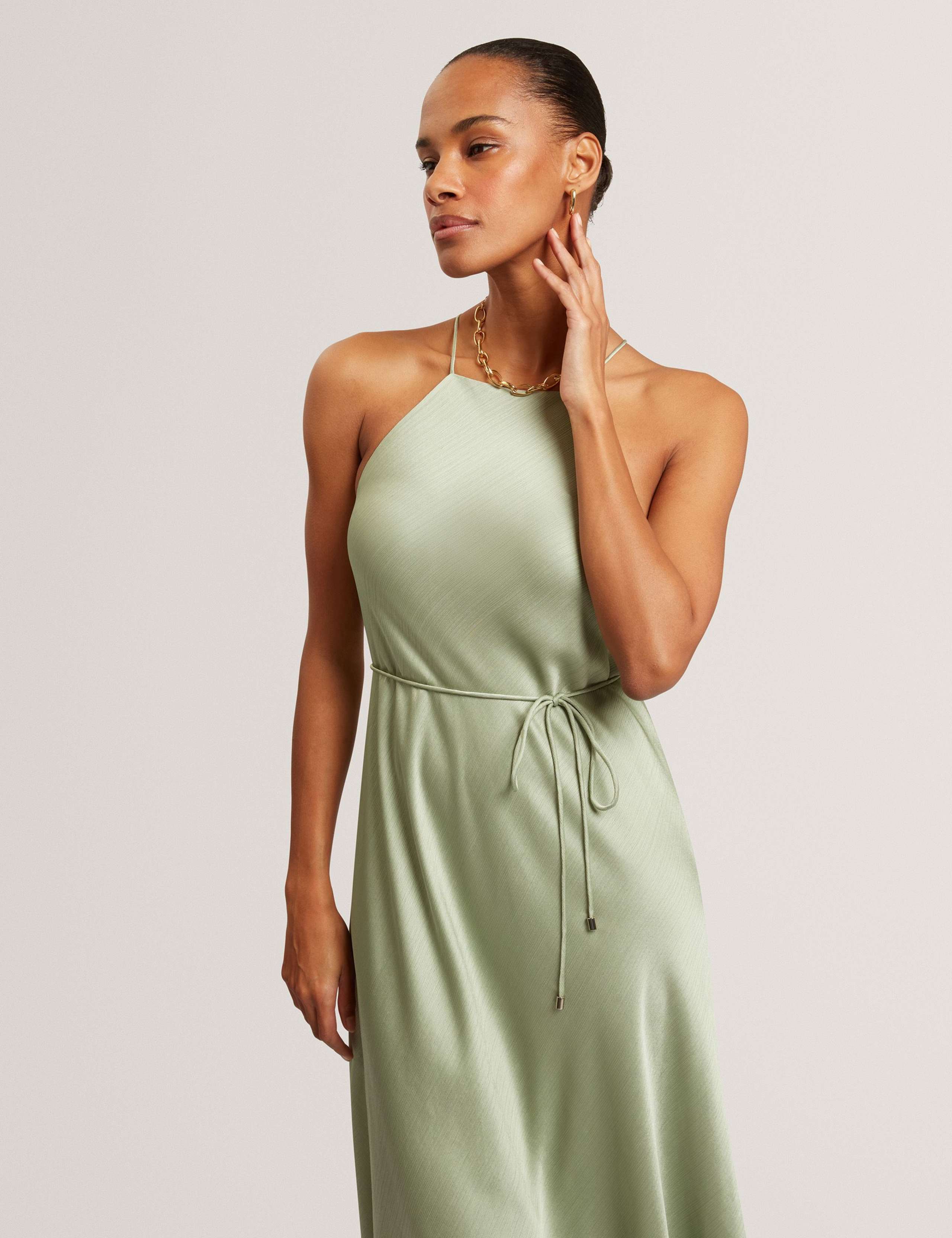 Halter Neck Tie Waist Midi Slip Dress 5 of 5