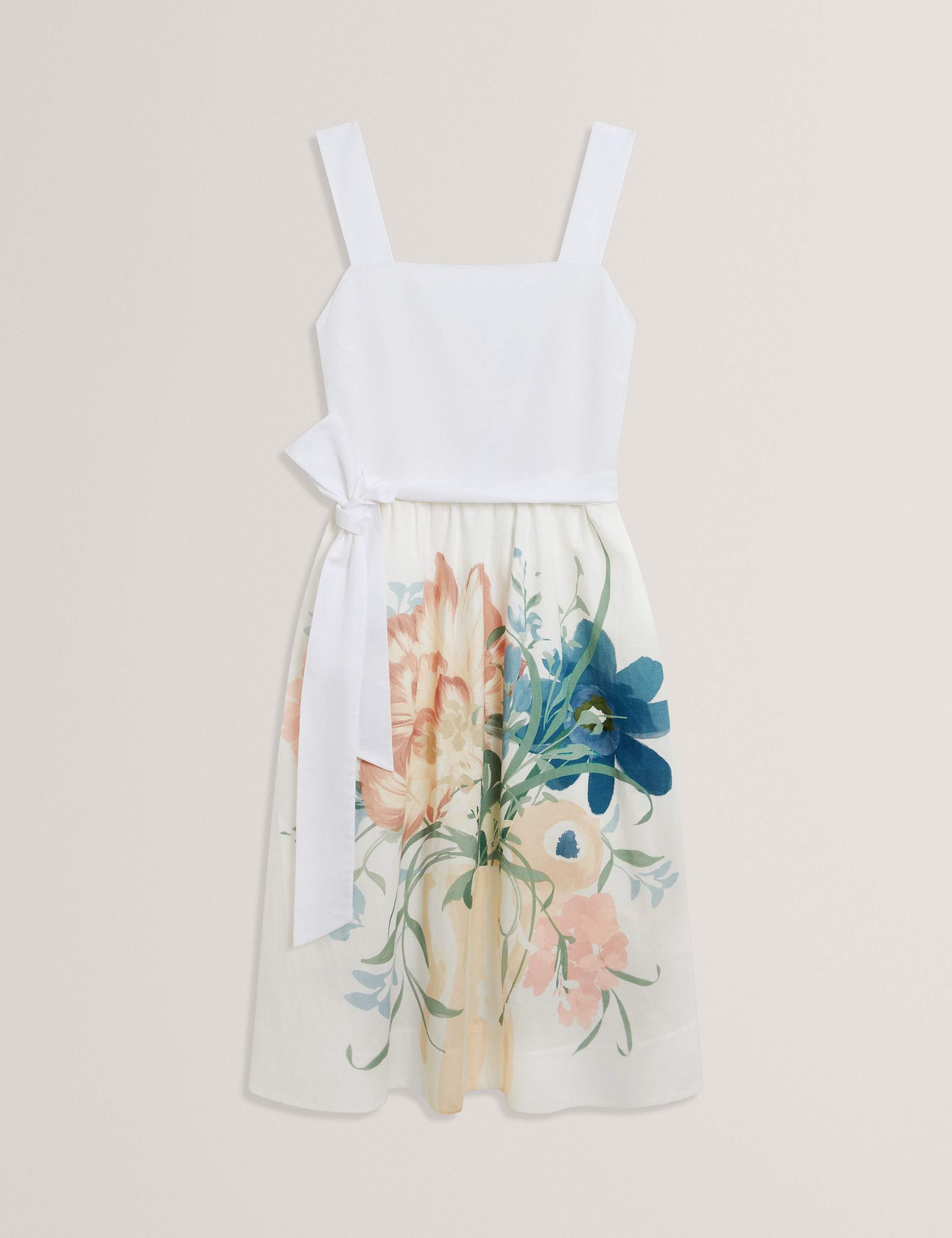 Linen Rich Floral Tie Waist Midi Dress 2 of 7