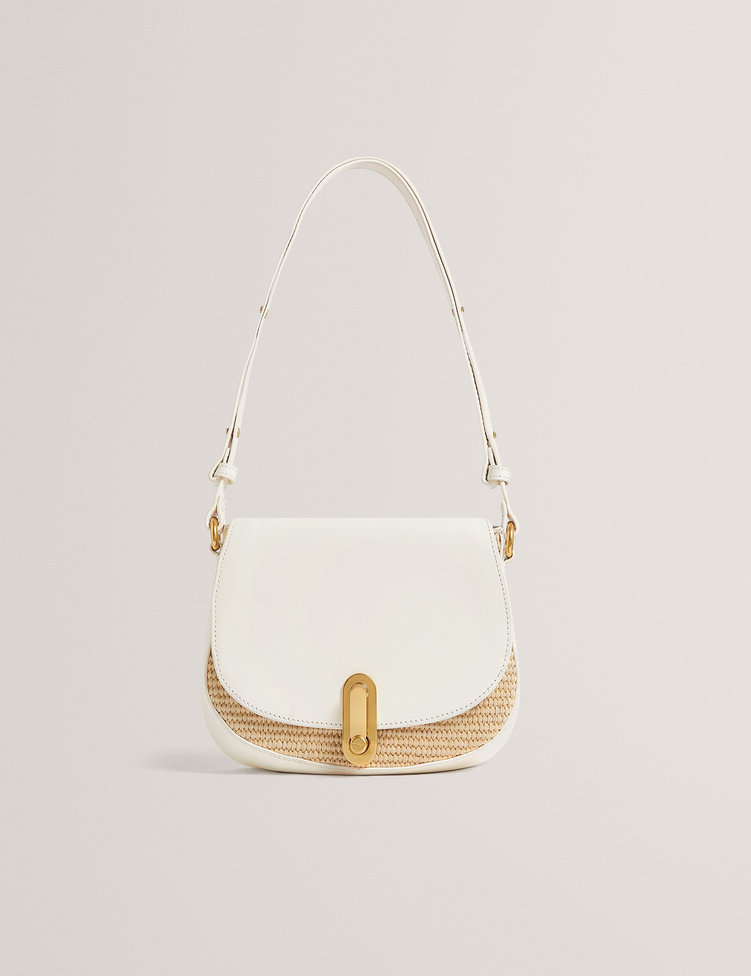 Faux Leather Raffia Twist Lock Shoulder Bag 1 of 5