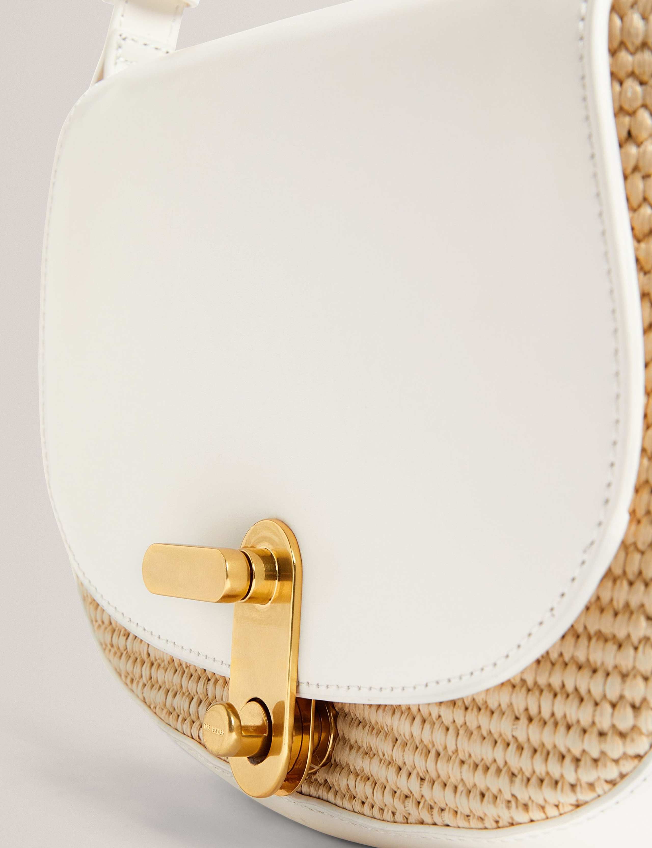 Faux Leather Raffia Twist Lock Shoulder Bag 2 of 5