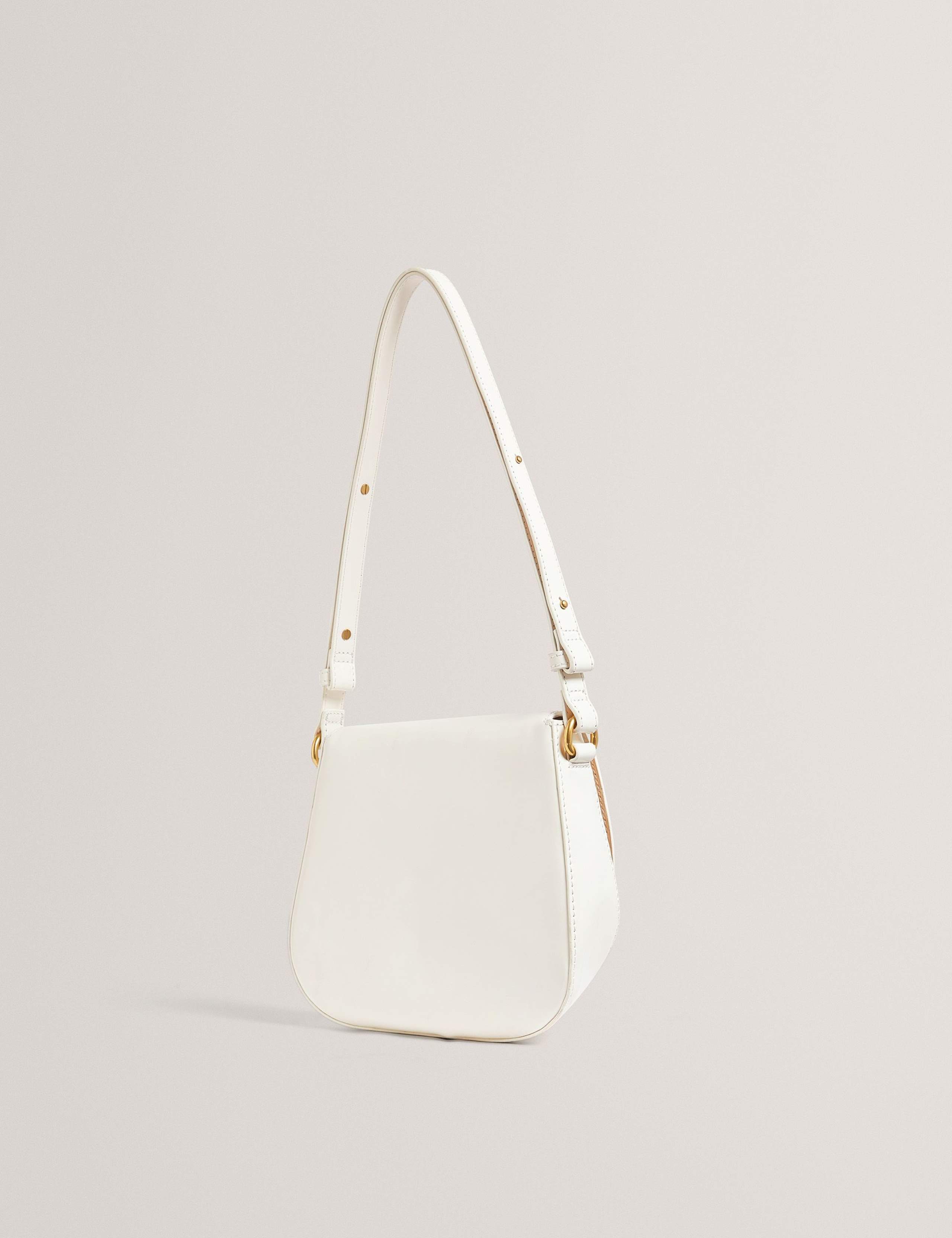 Faux Leather Raffia Twist Lock Shoulder Bag 3 of 5