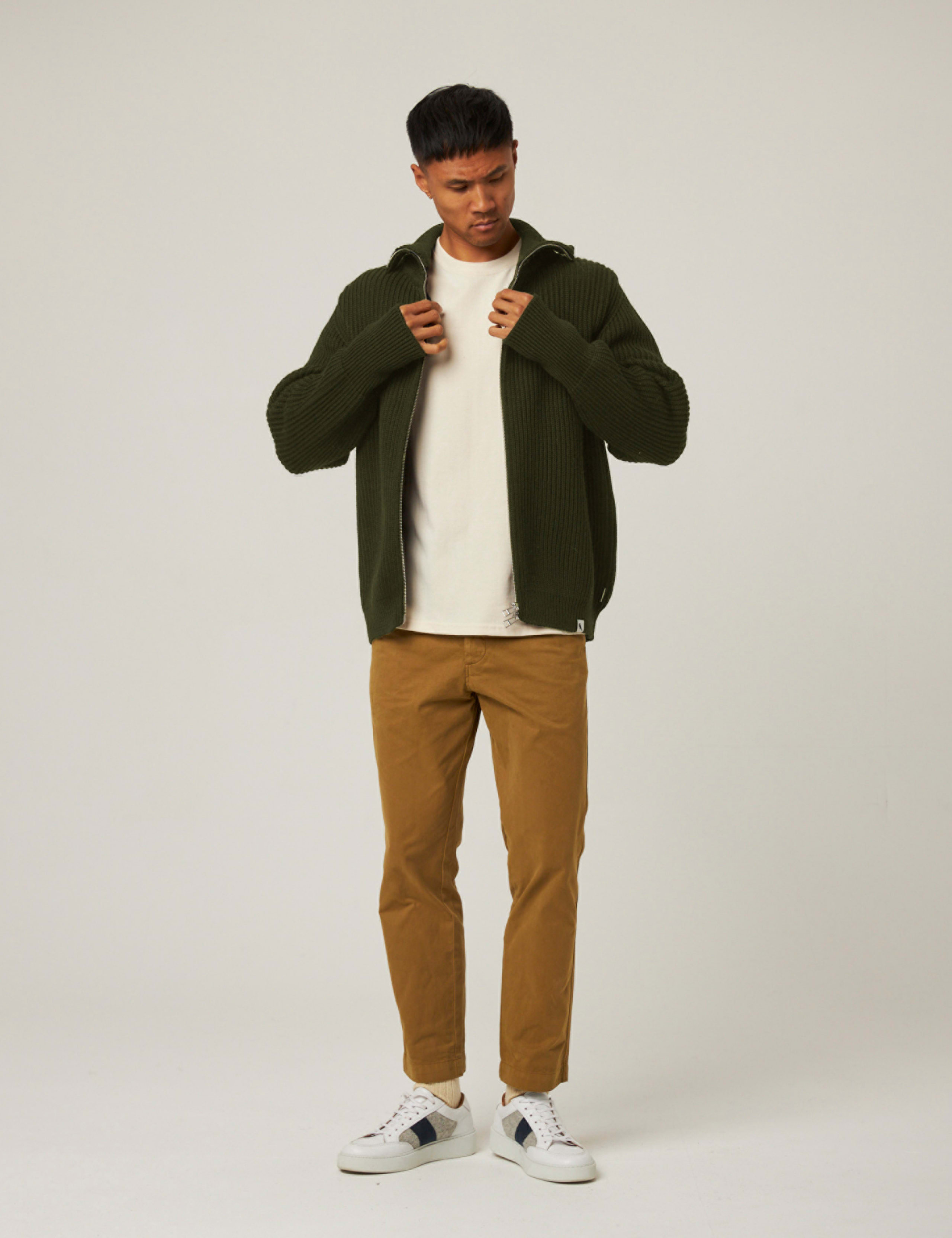 Pure Merino Wool Cable Funnel Neck Cardigan 3 of 6