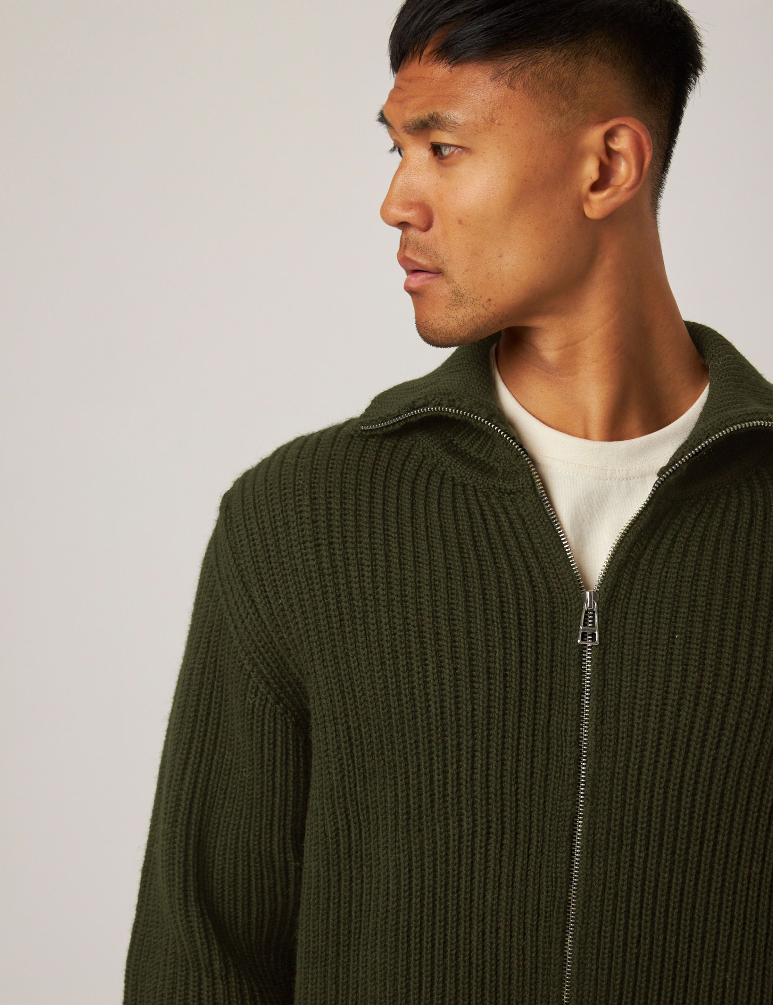 Pure Merino Wool Cable Funnel Neck Cardigan 4 of 6