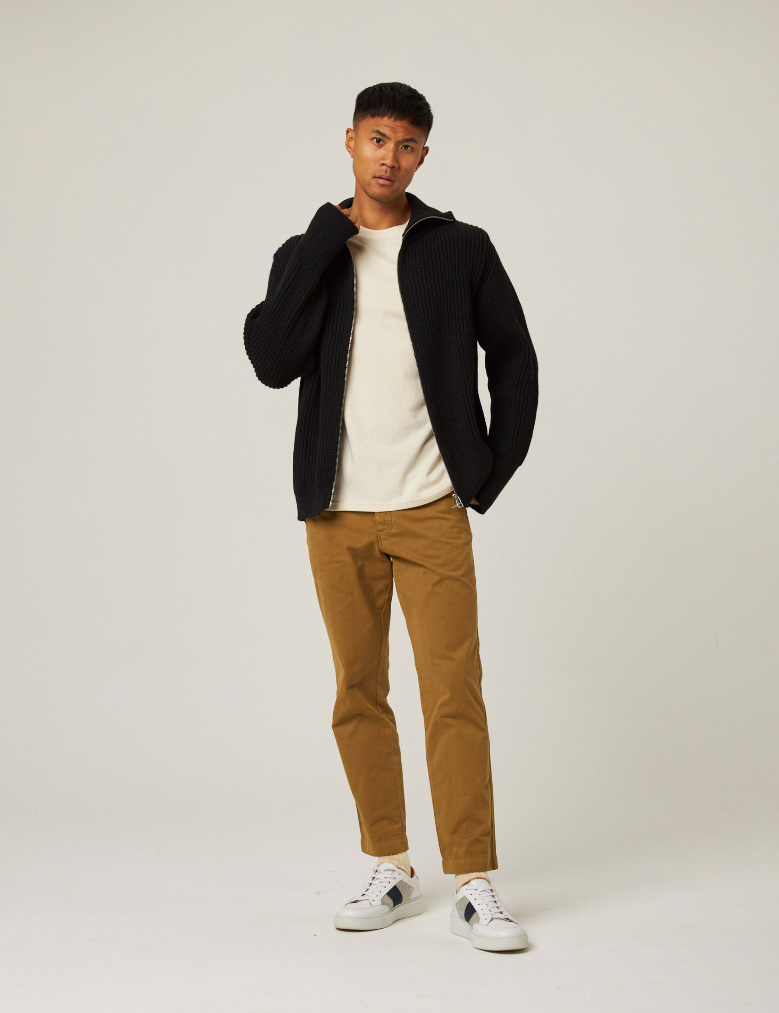 Pure Merino Wool Cable Funnel Neck Cardigan 3 of 8