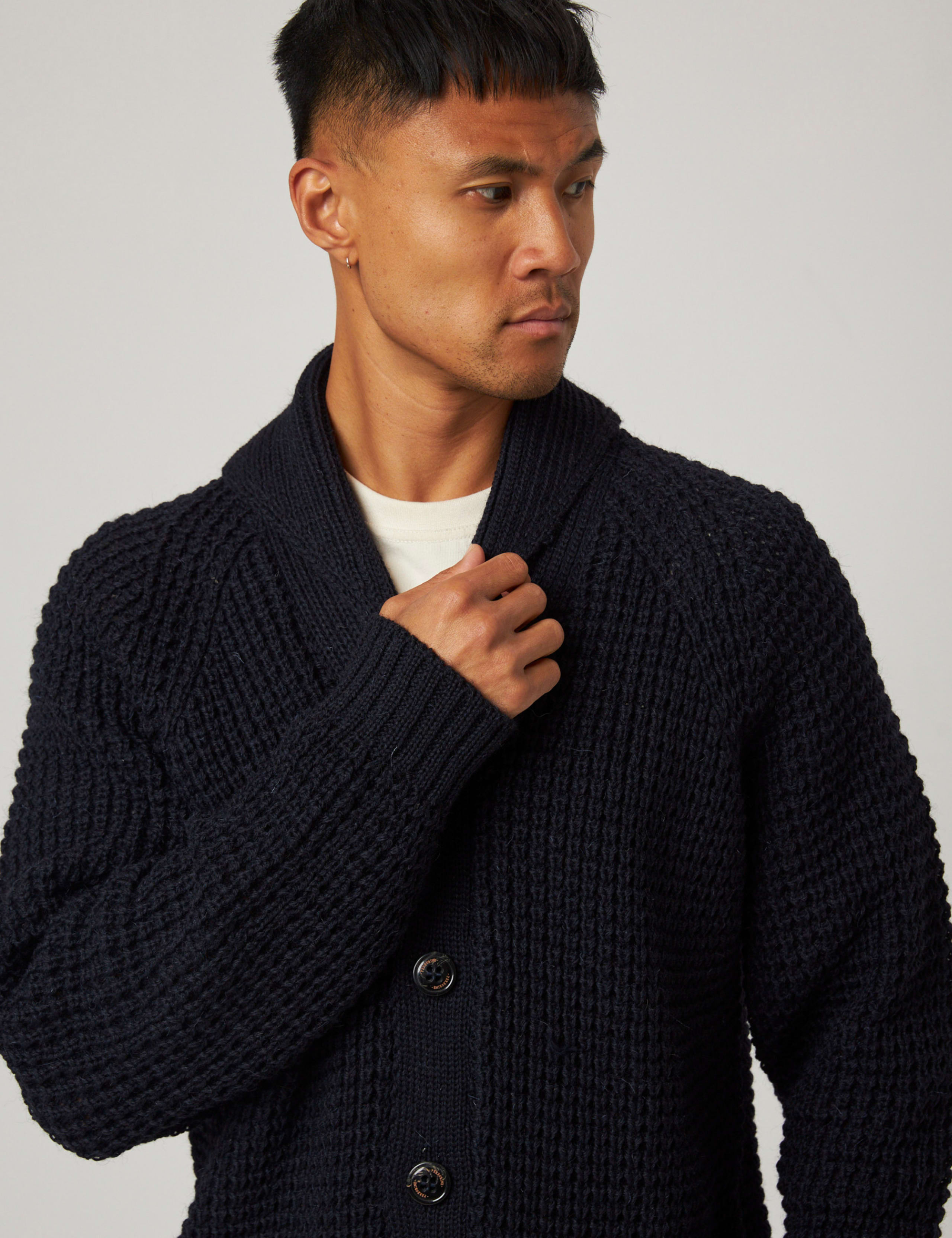 Pure Merino Wool Cable Funnel Neck Cardigan 5 of 8