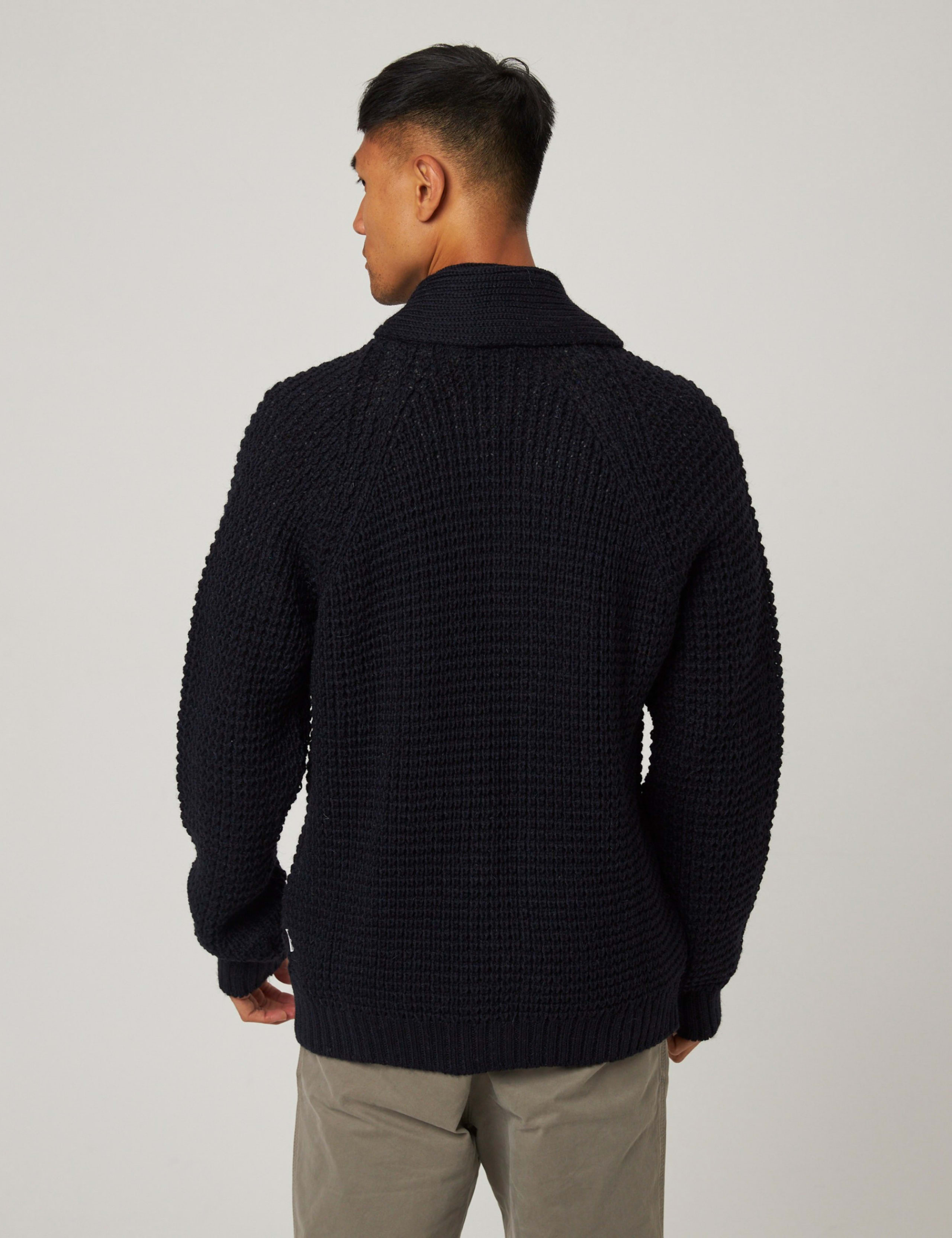 Pure Merino Wool Cable Funnel Neck Cardigan 7 of 8