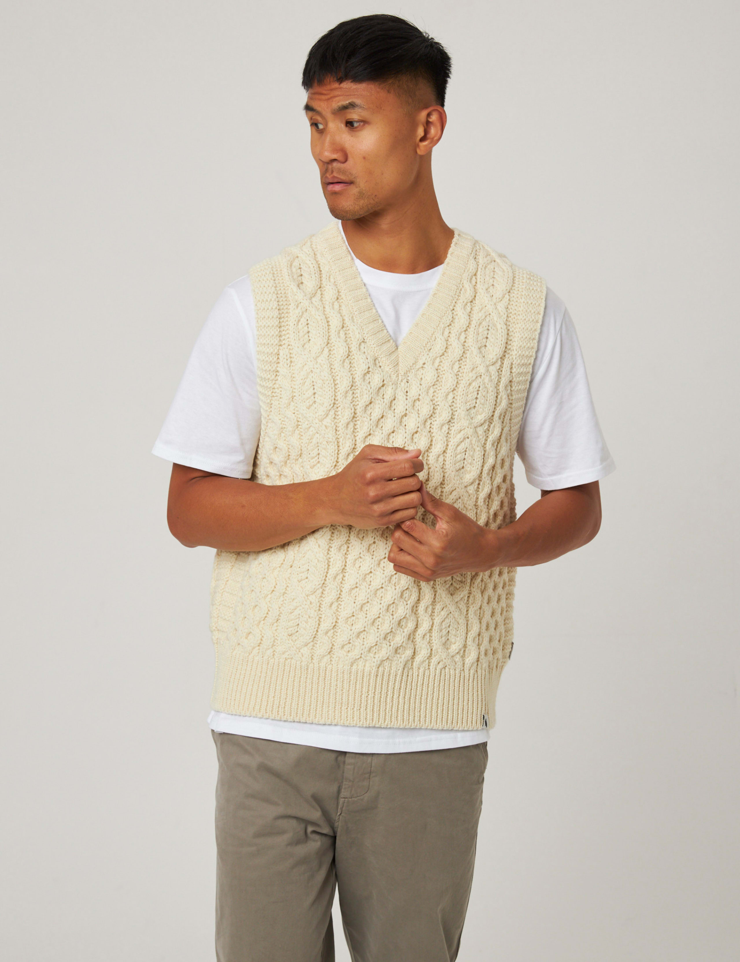 Pure Wool Cable V-Neck Knitted Vest 1 of 6