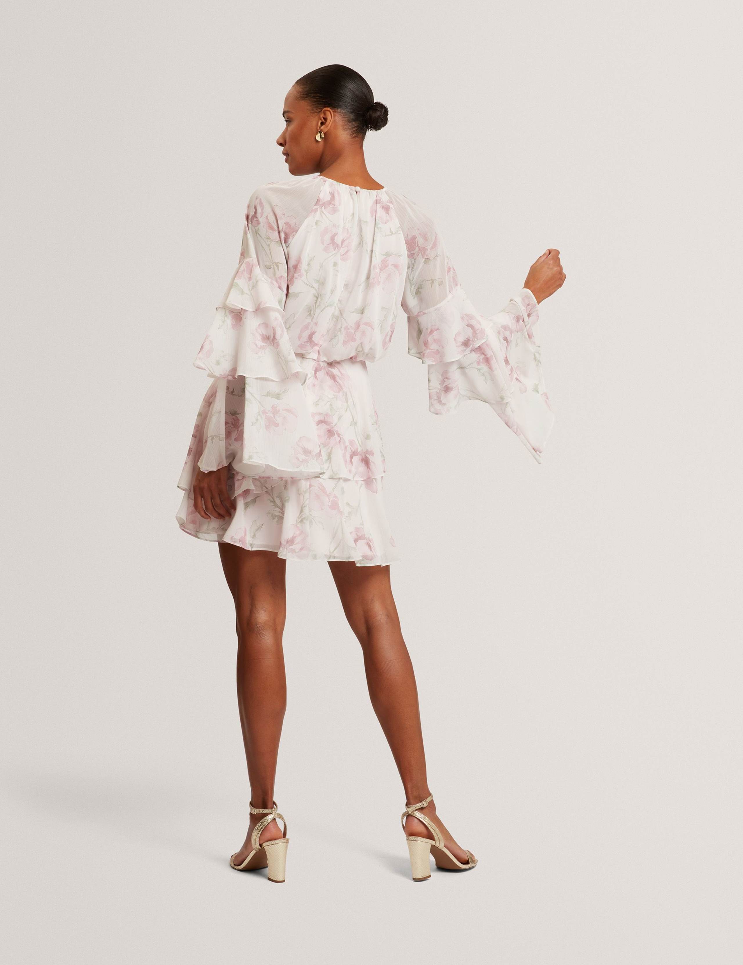 Floral High Neck Tiered Sleeve Mini Dress 7 of 7