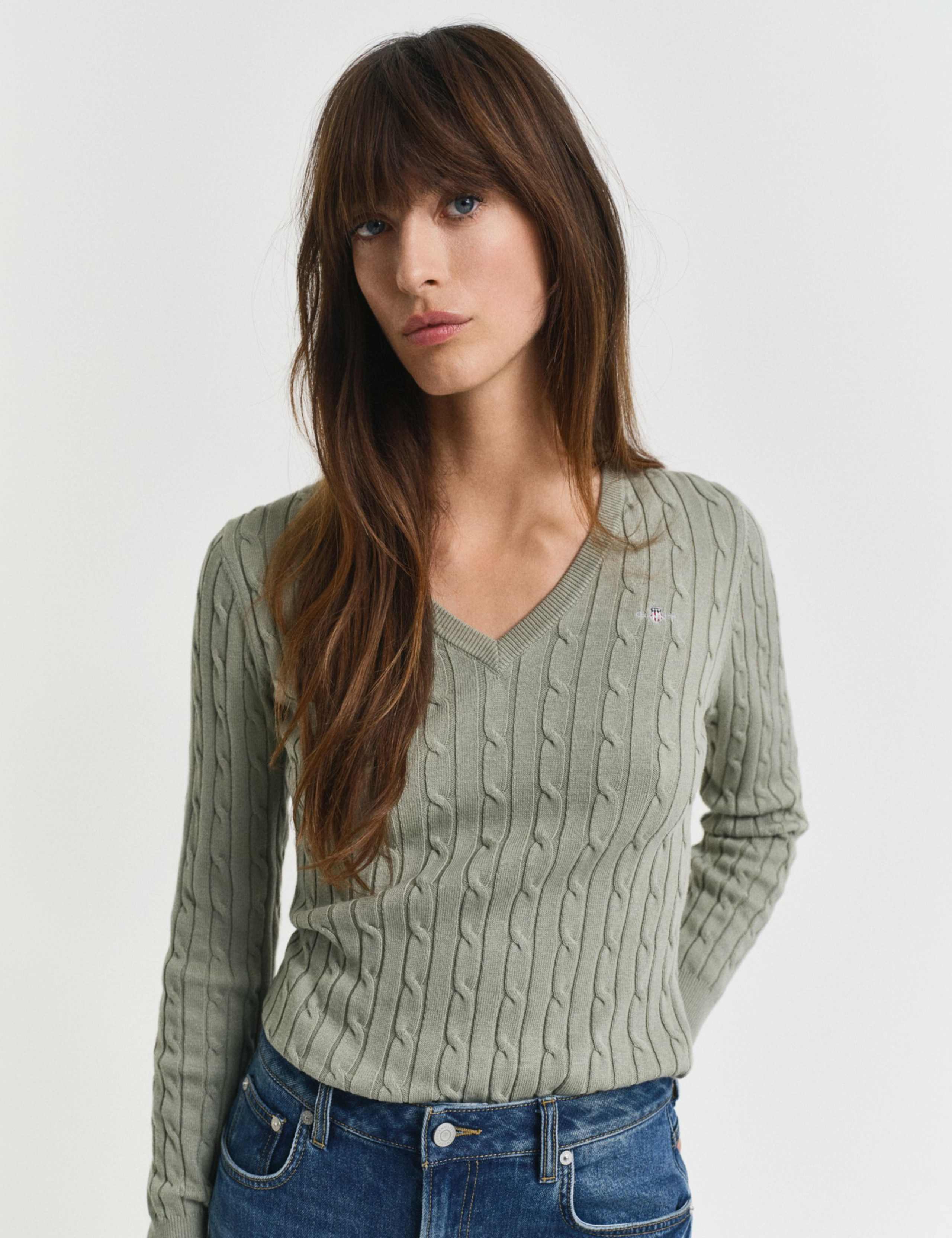 Cotton Rich Cable Knit V-Neck Jumper 3 of 4