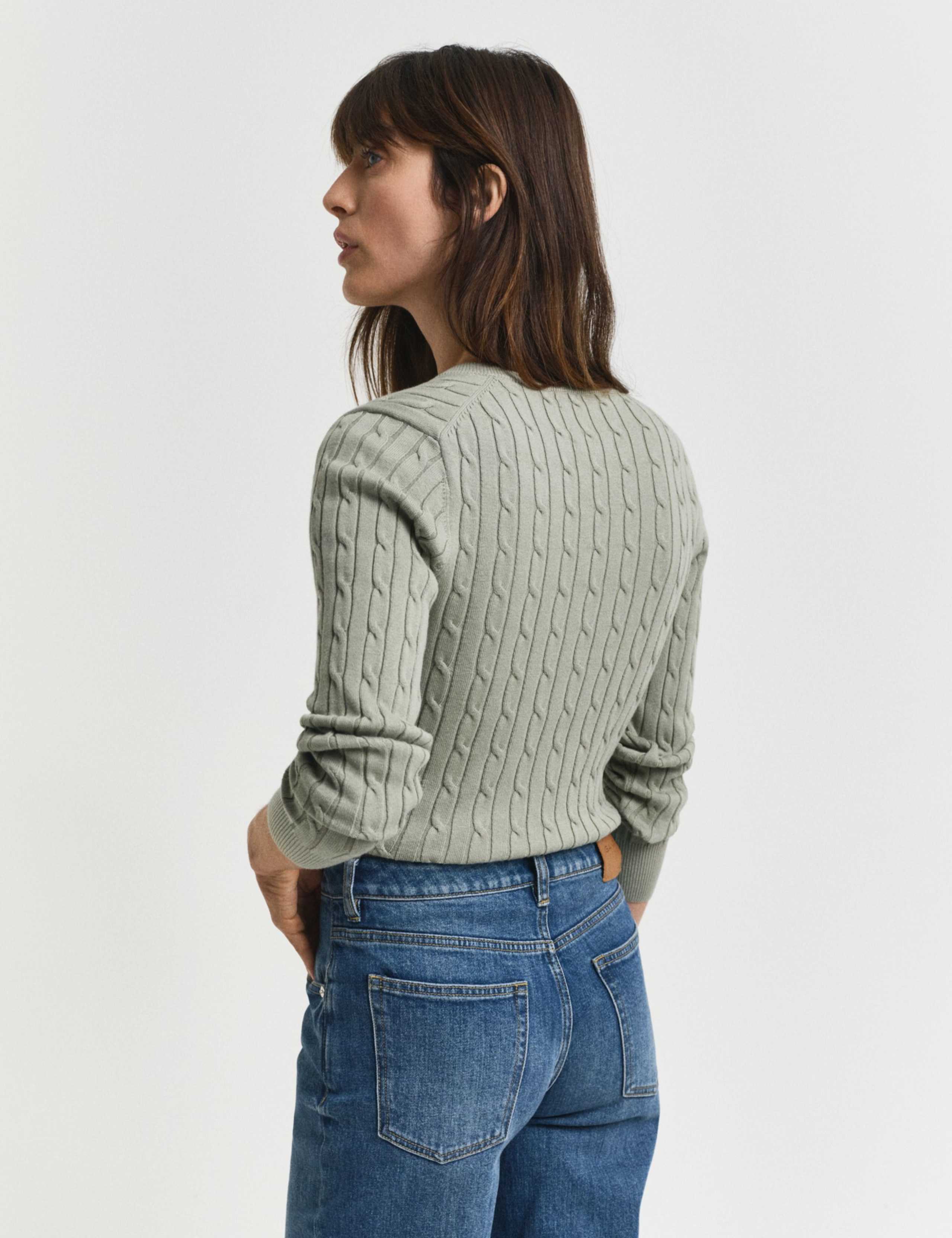 Cotton Rich Cable Knit V-Neck Jumper 4 of 4