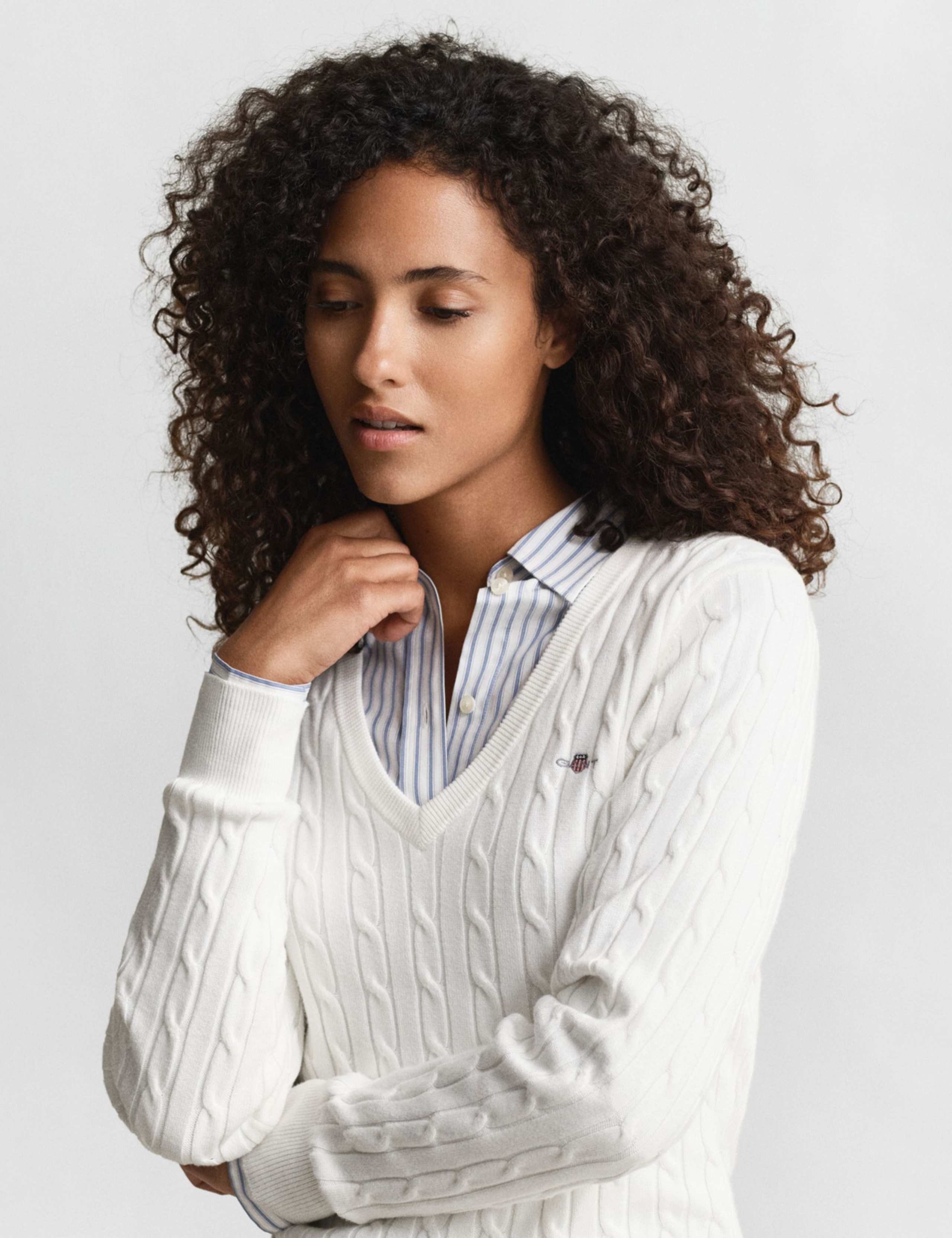 Cotton Rich Cable Knit V-Neck Jumper 3 of 4