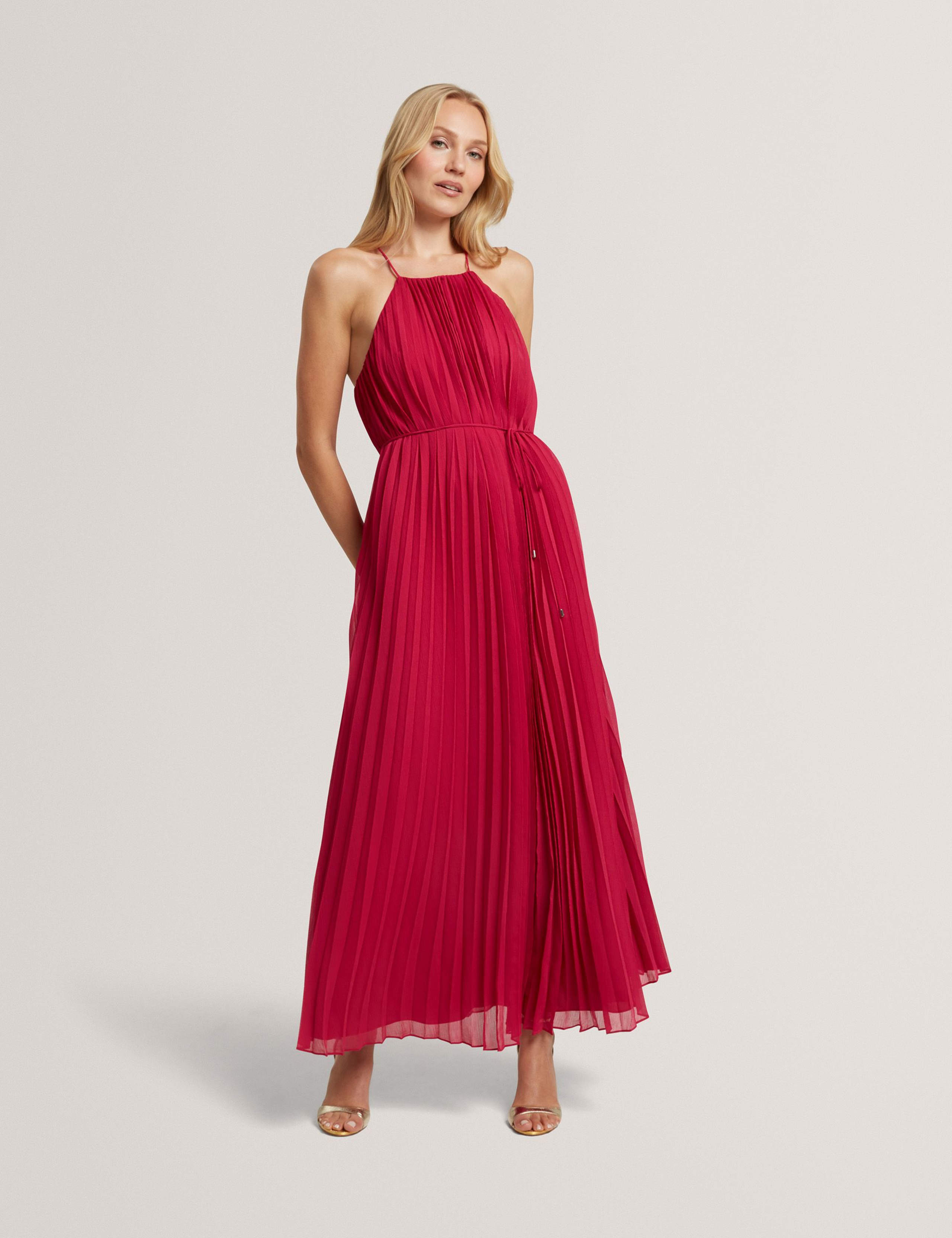 Pleated Halter Neck Maxi Waisted Dress 3 of 7