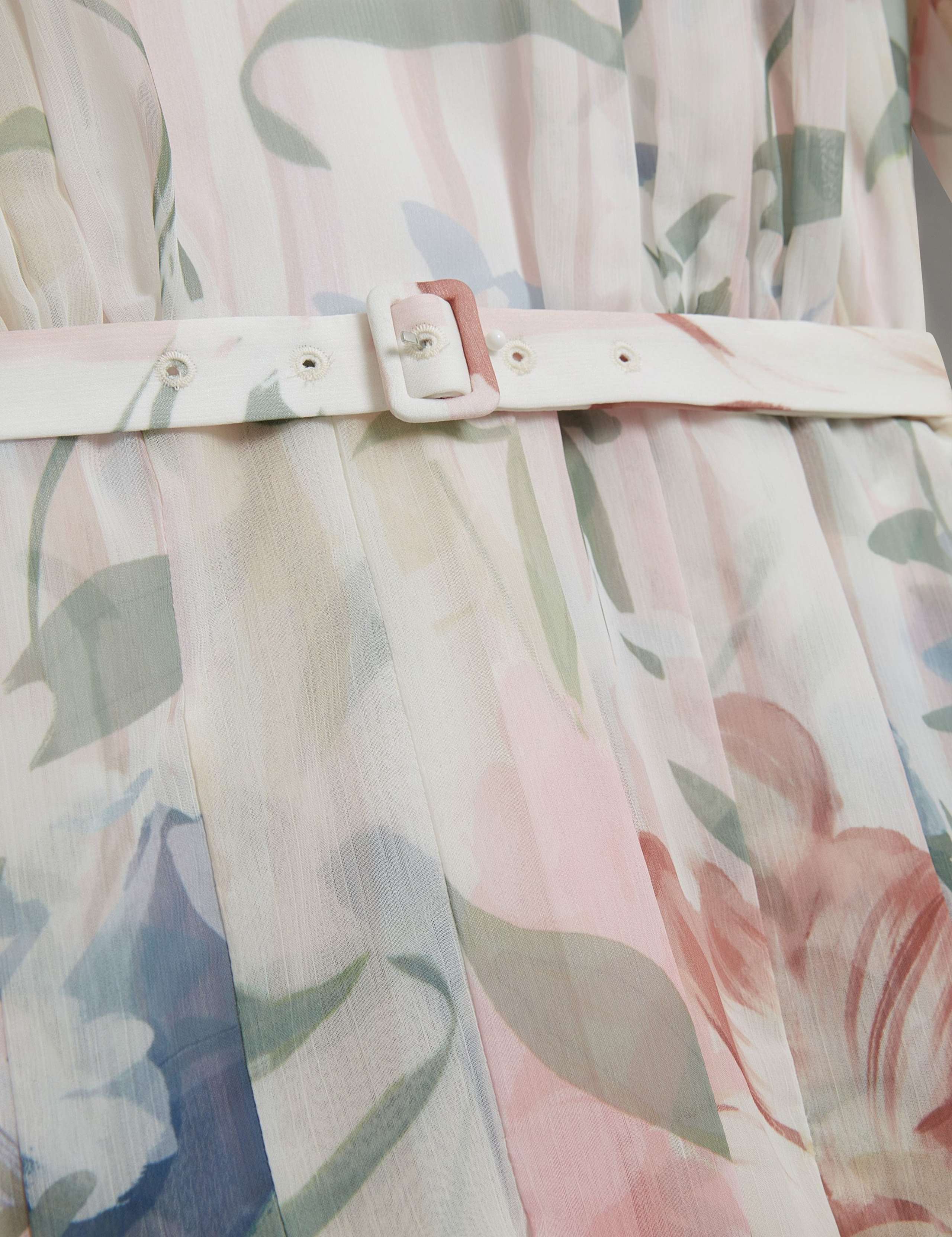 Floral Tie Waist Pleated Mini Smock Dress 3 of 7