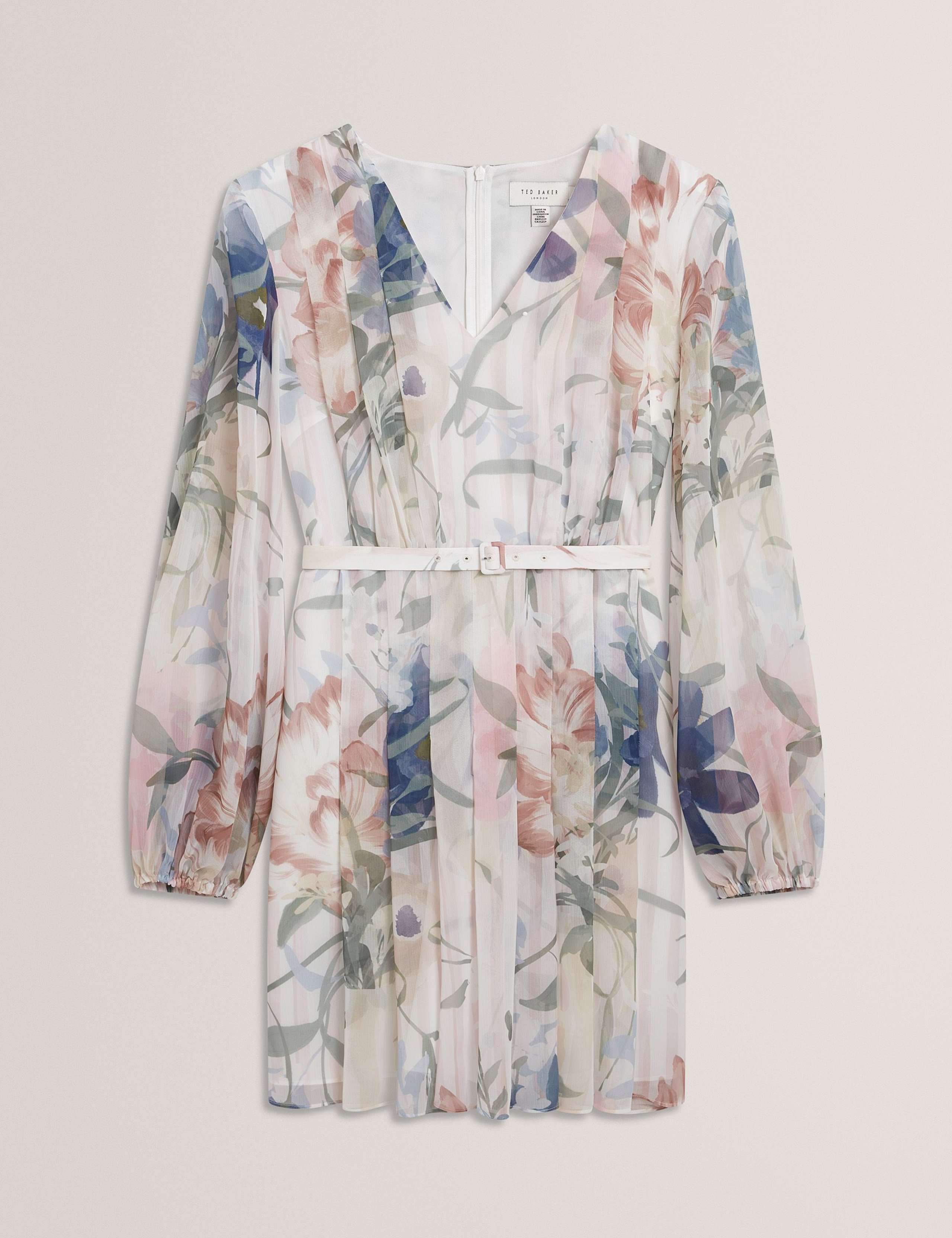 Floral Tie Waist Pleated Mini Smock Dress 2 of 7