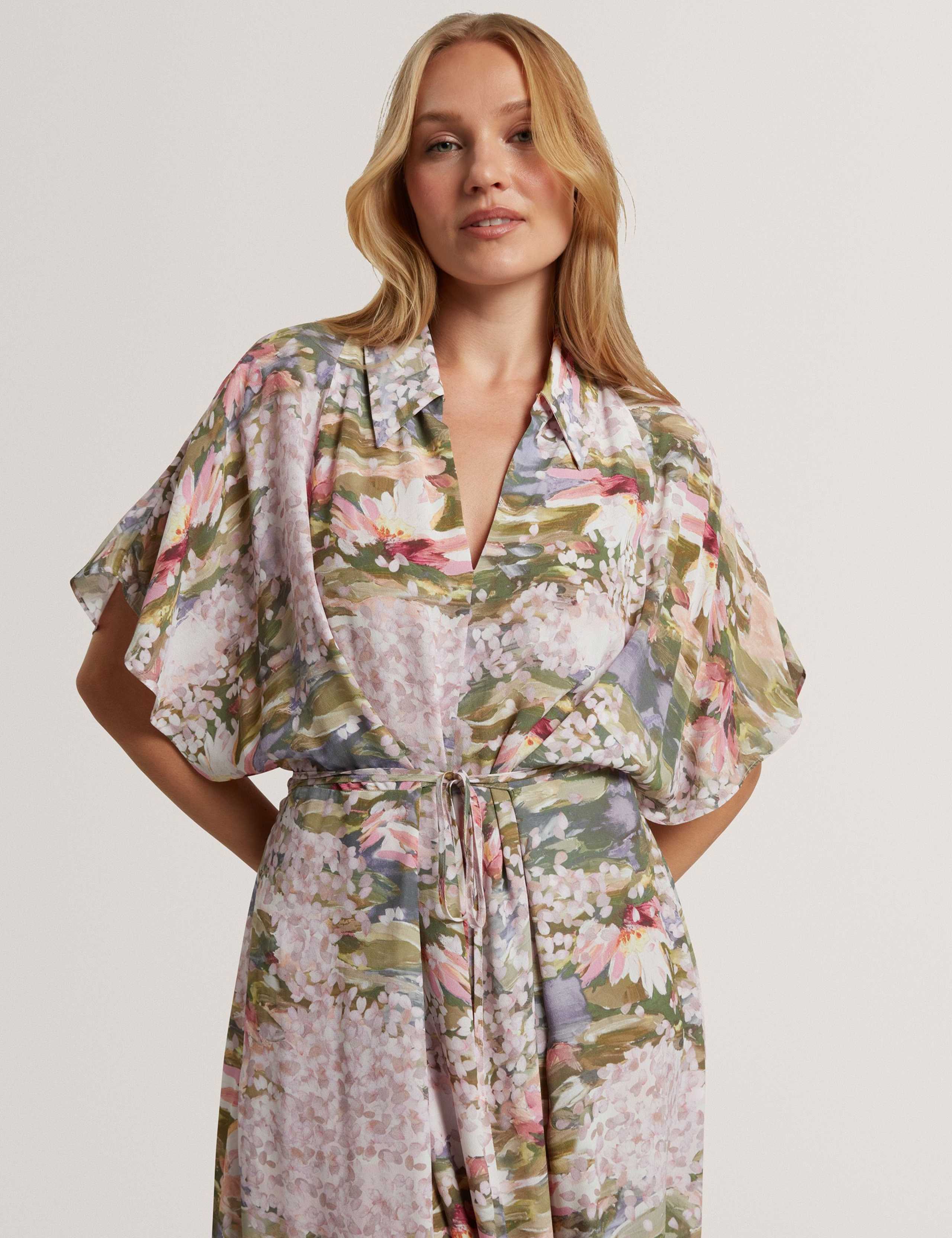 Floral Tie Waist Midi Shirt Dress 3 of 7