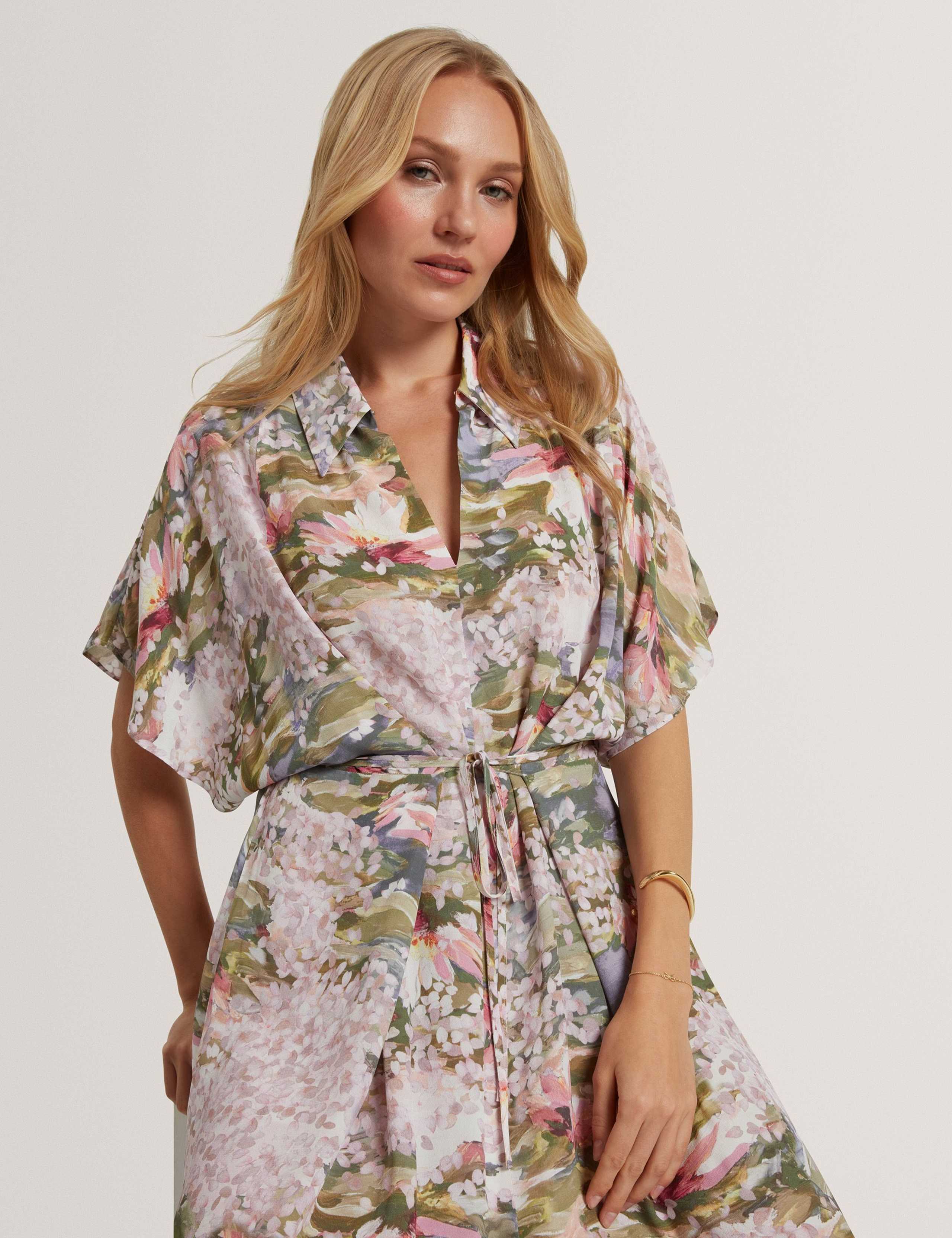 Floral Tie Waist Midi Shirt Dress 6 of 7