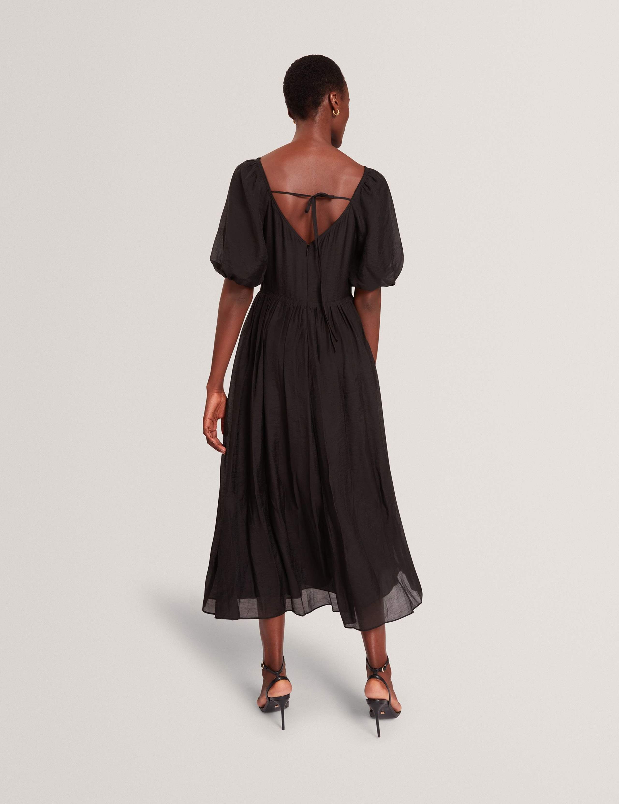 Puff Sleeve Ruched Midi Waisted Dress 5 of 7