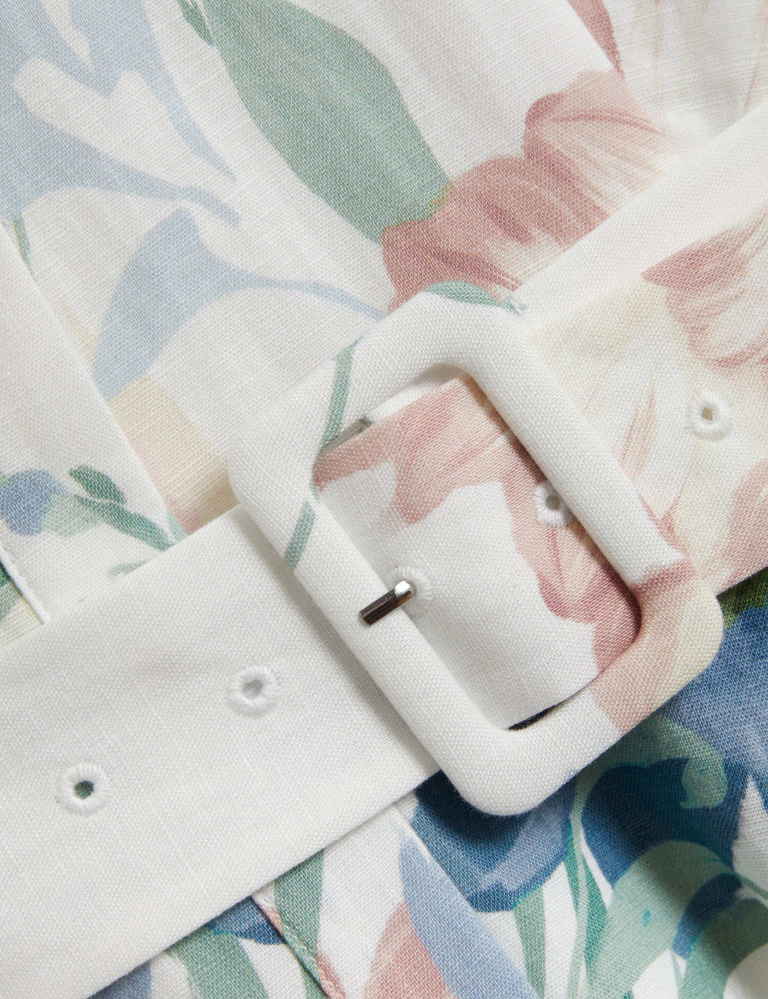 Linen Rich Print Puff Sleeve Midi Shirt Dress 6 of 7