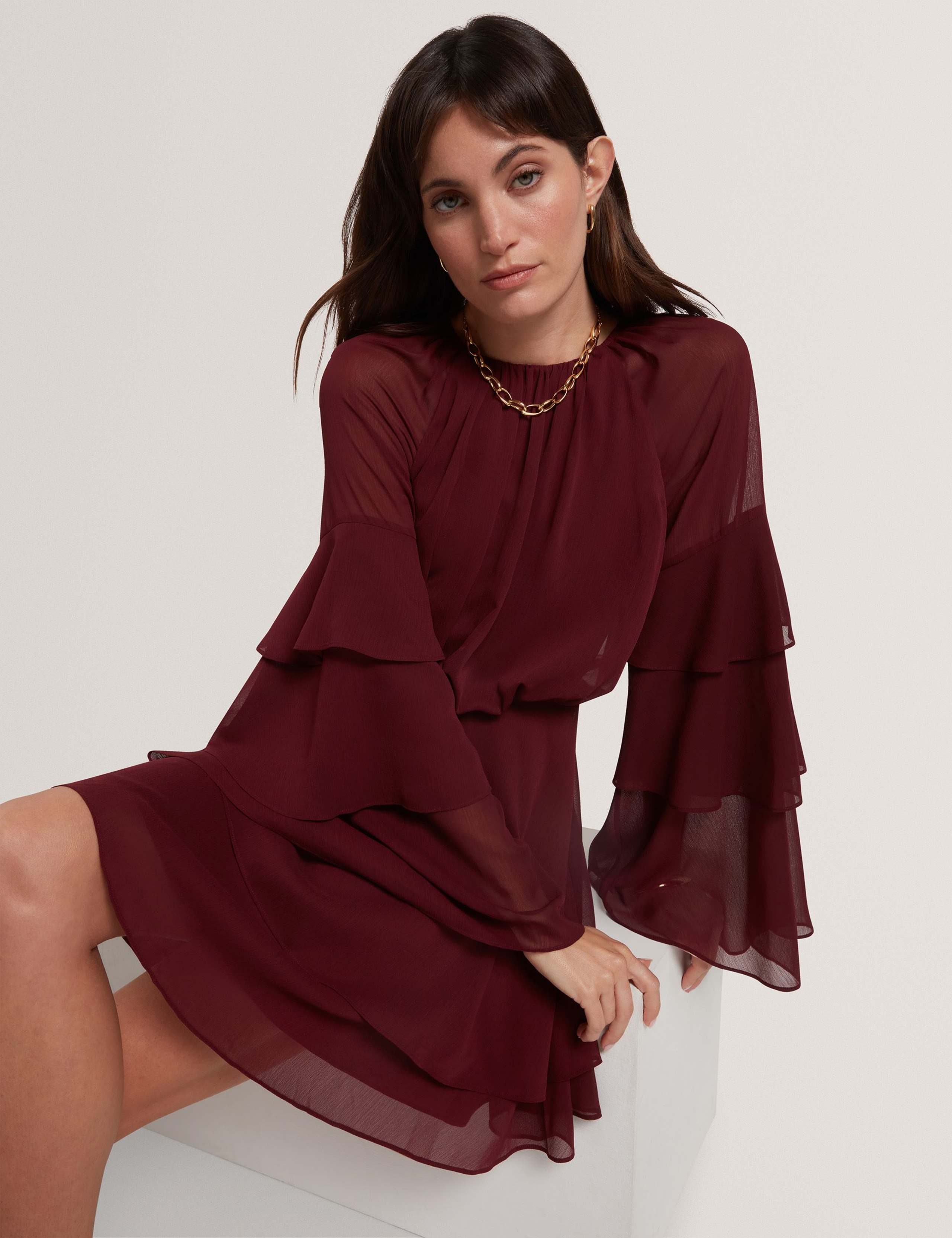 High Neck Gathered Mini Tiered Dress 3 of 7