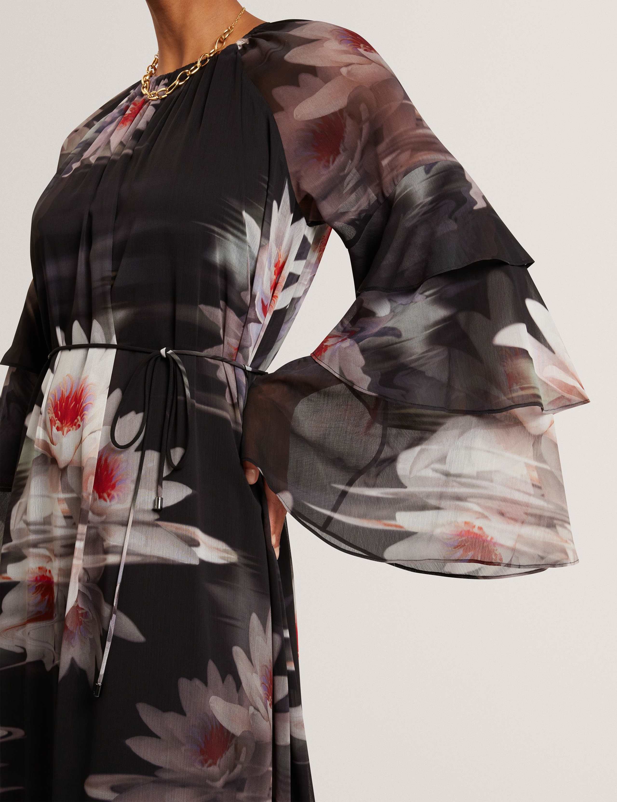 Floral Ruffle Sleeve Gathered Maxi Dress 4 of 7