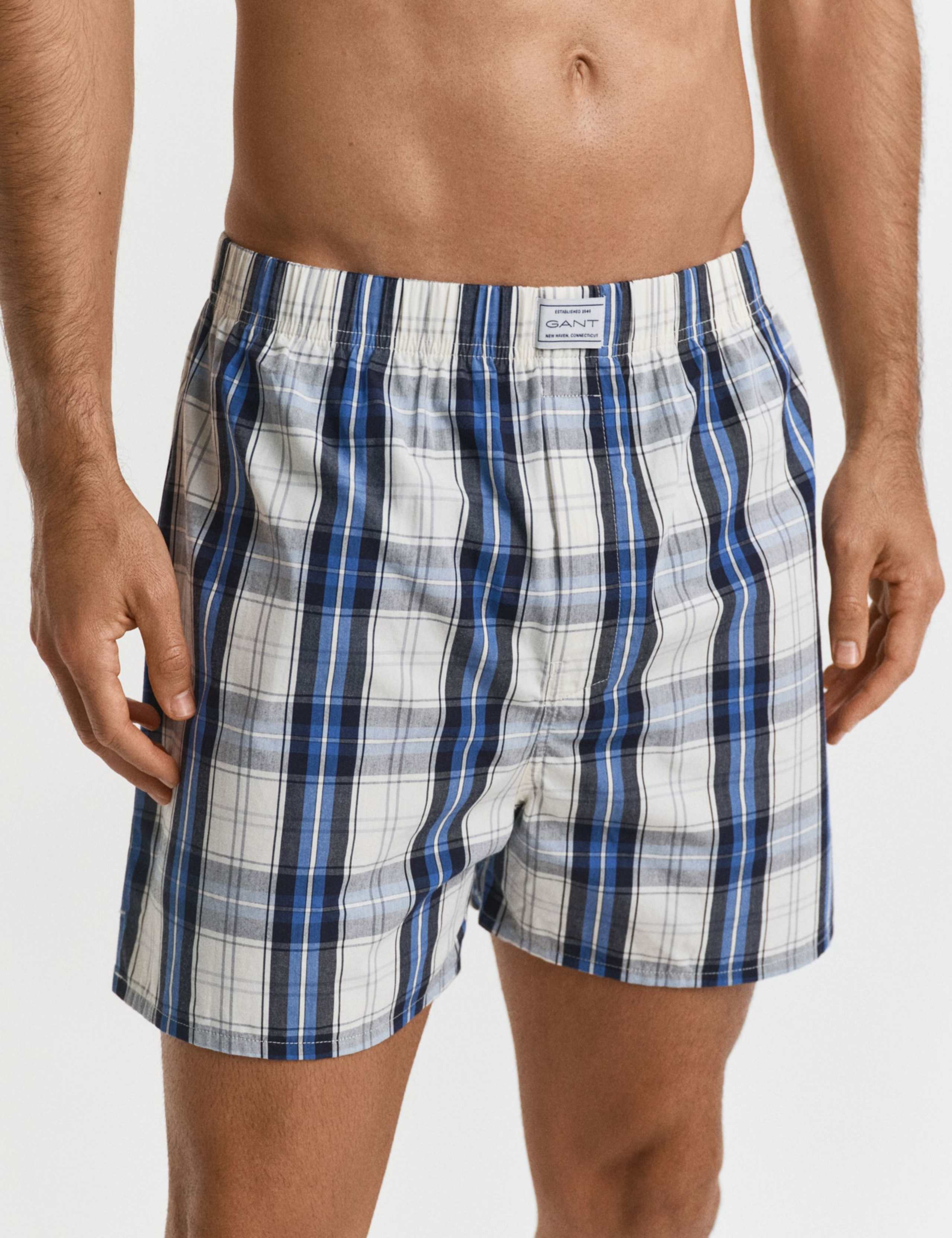 2pk Pure Cotton Checked and Solid Boxers 2 of 3