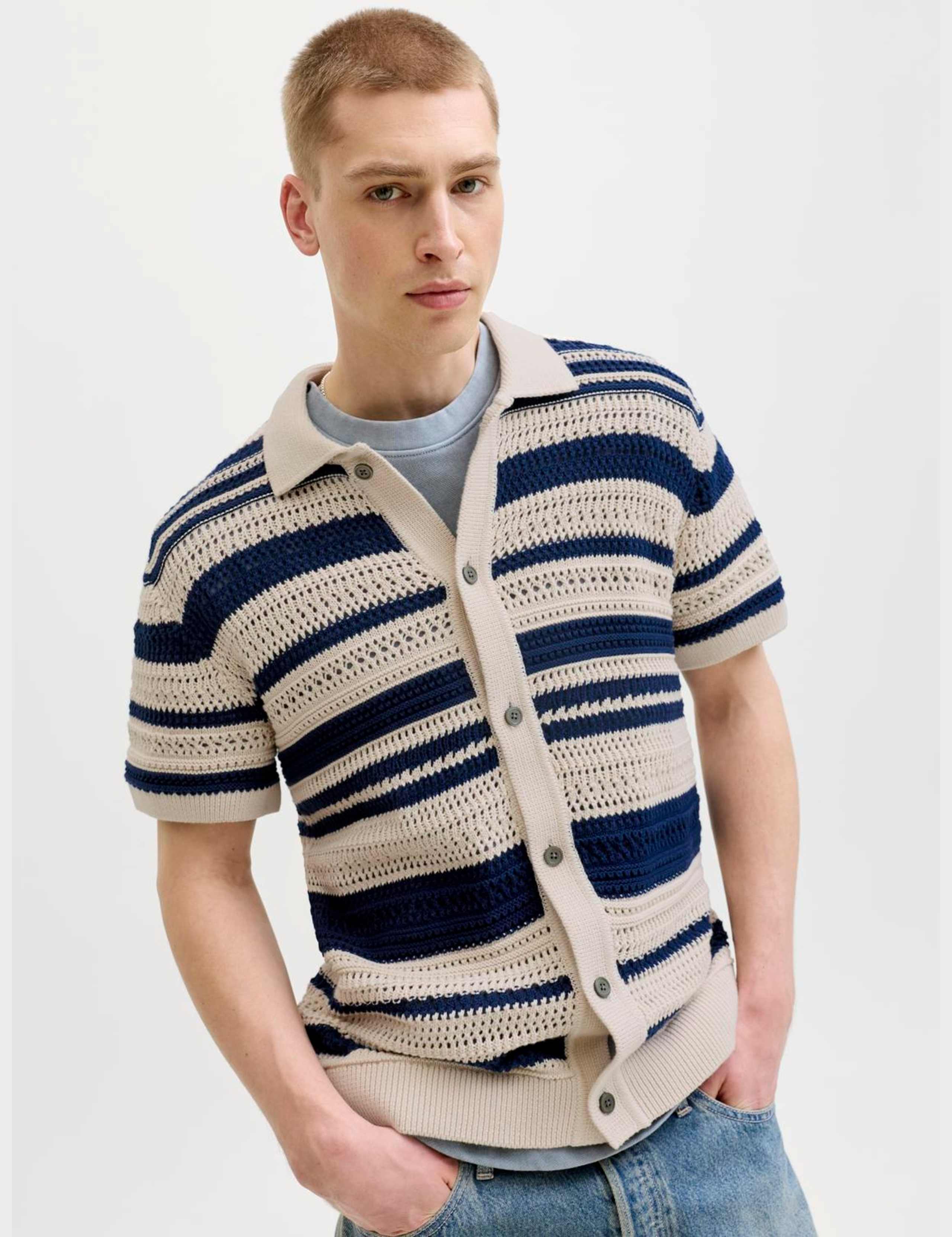 Pure Cotton Striped Short Sleeve Knitted Shirt 2 of 6