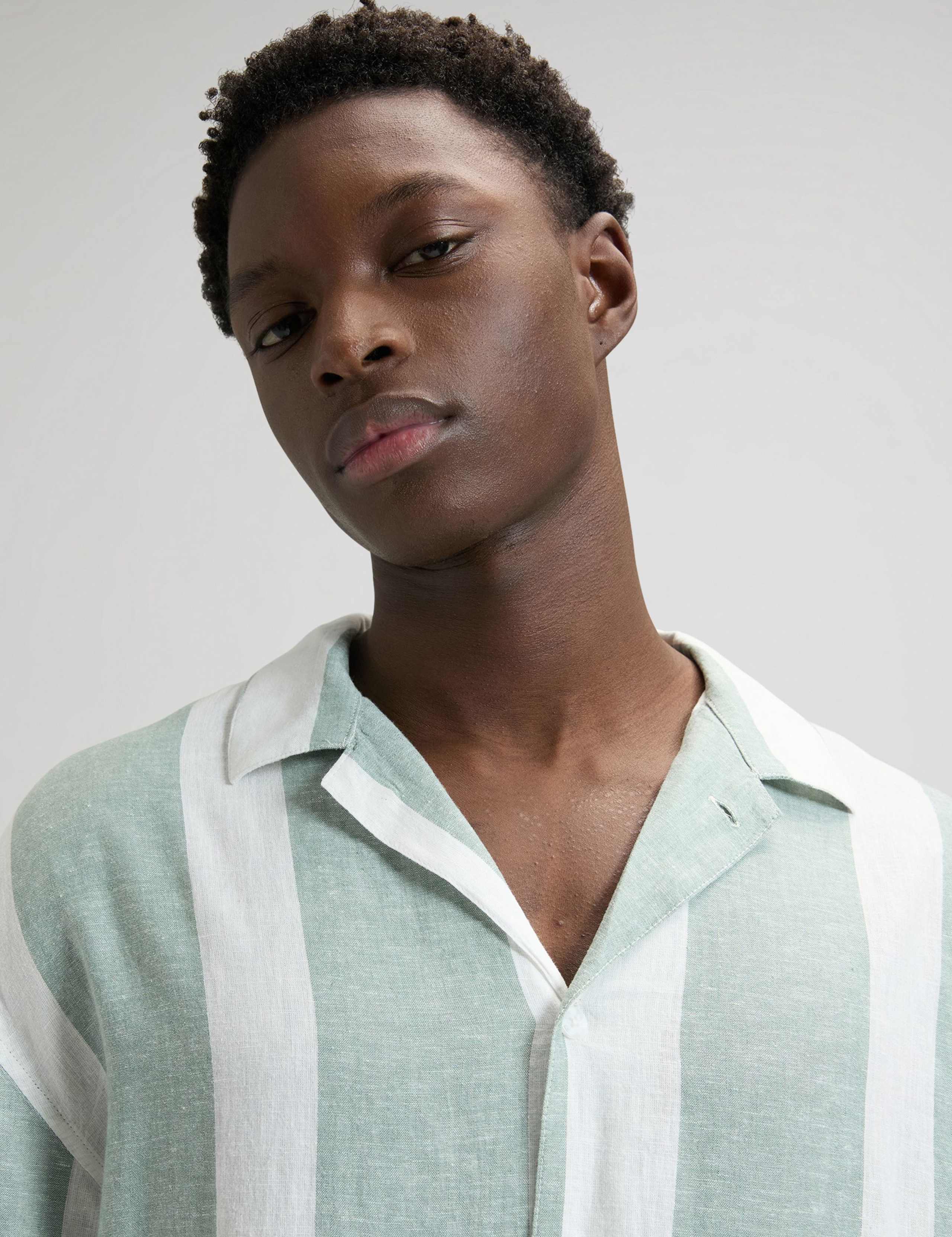 Regular Fit Linen Rich Striped Short Sleeve Shirt 3 of 6