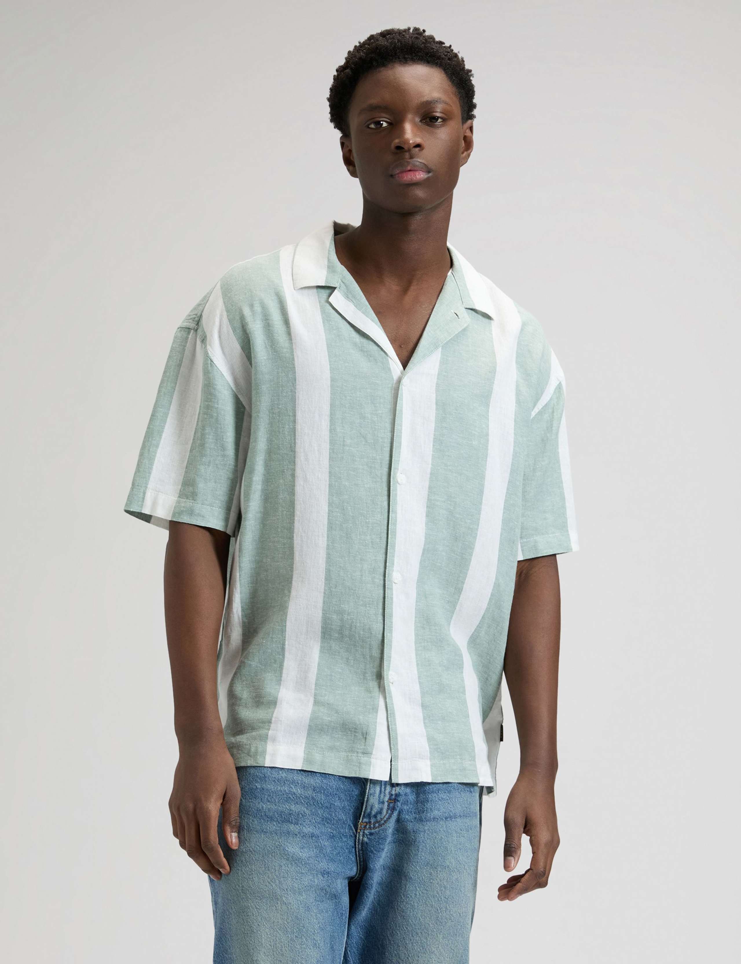 Regular Fit Linen Rich Striped Short Sleeve Shirt 5 of 6