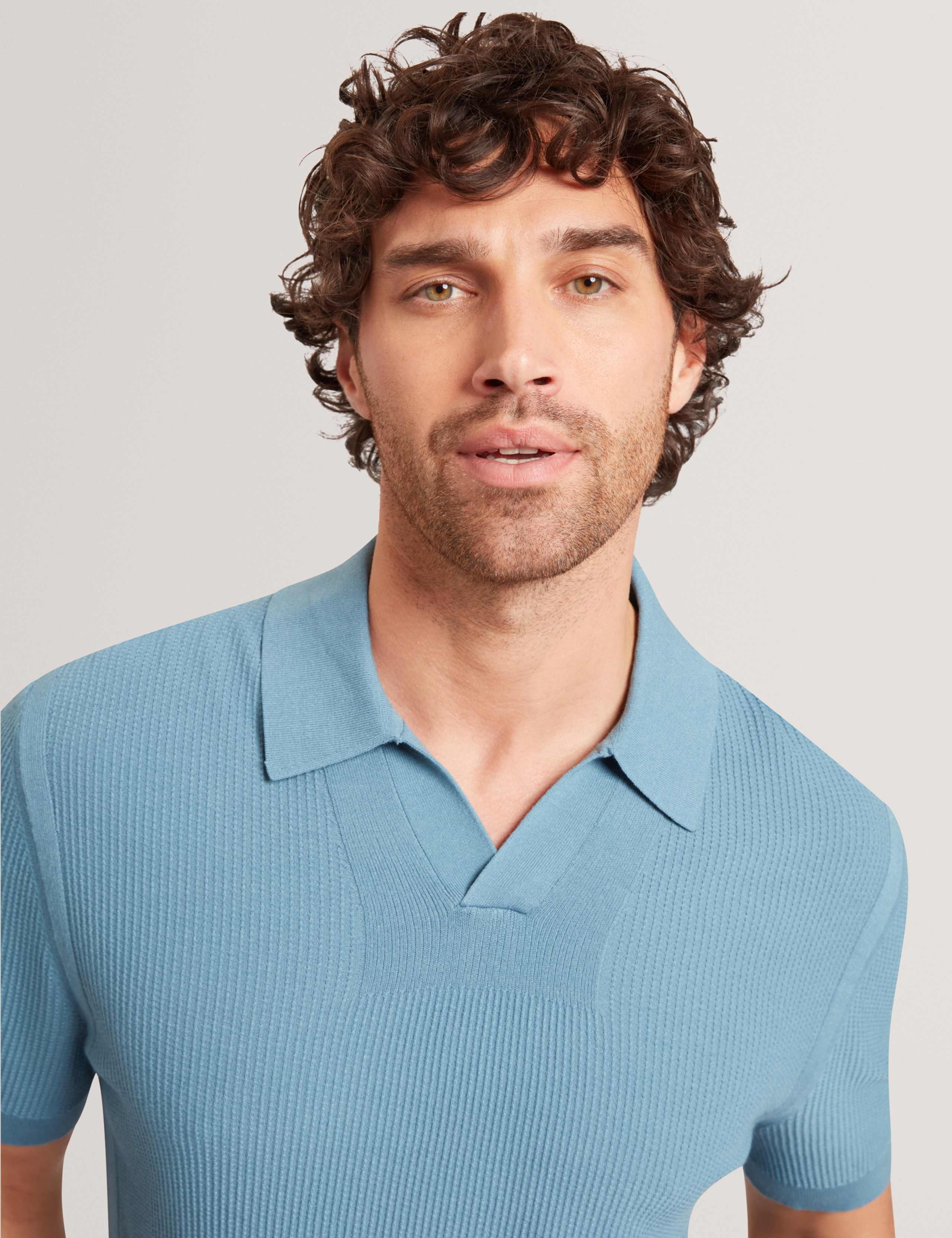 Textured Open Neck Knitted Polo Shirt 3 of 6