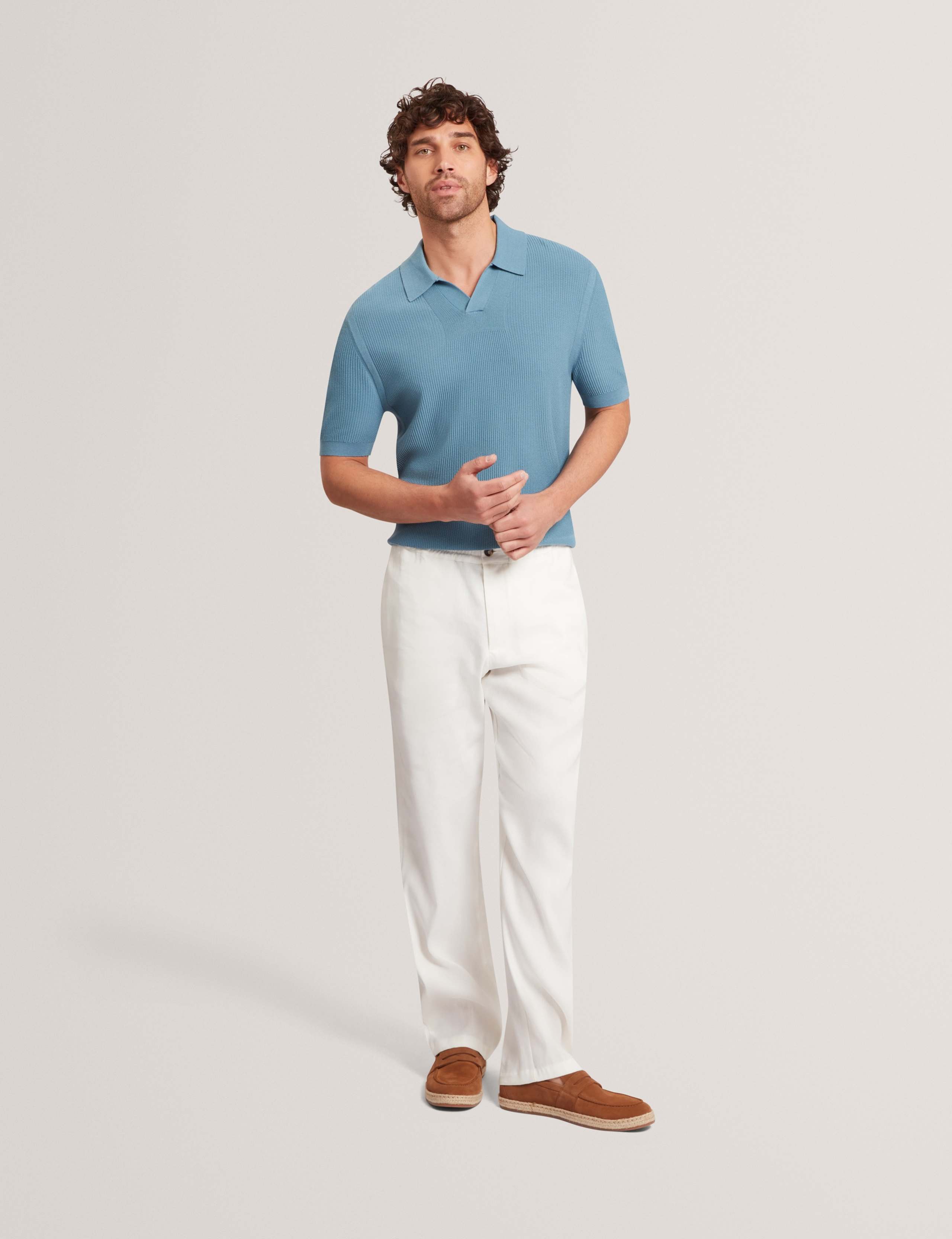Textured Open Neck Knitted Polo Shirt 4 of 6