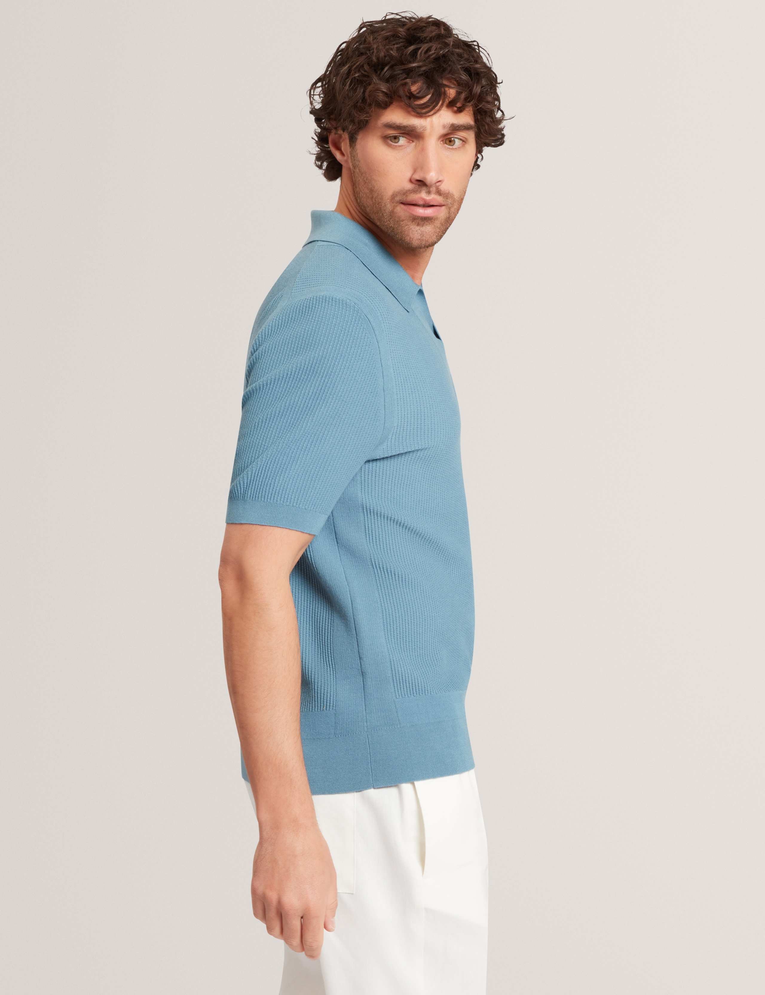 Textured Open Neck Knitted Polo Shirt 5 of 6