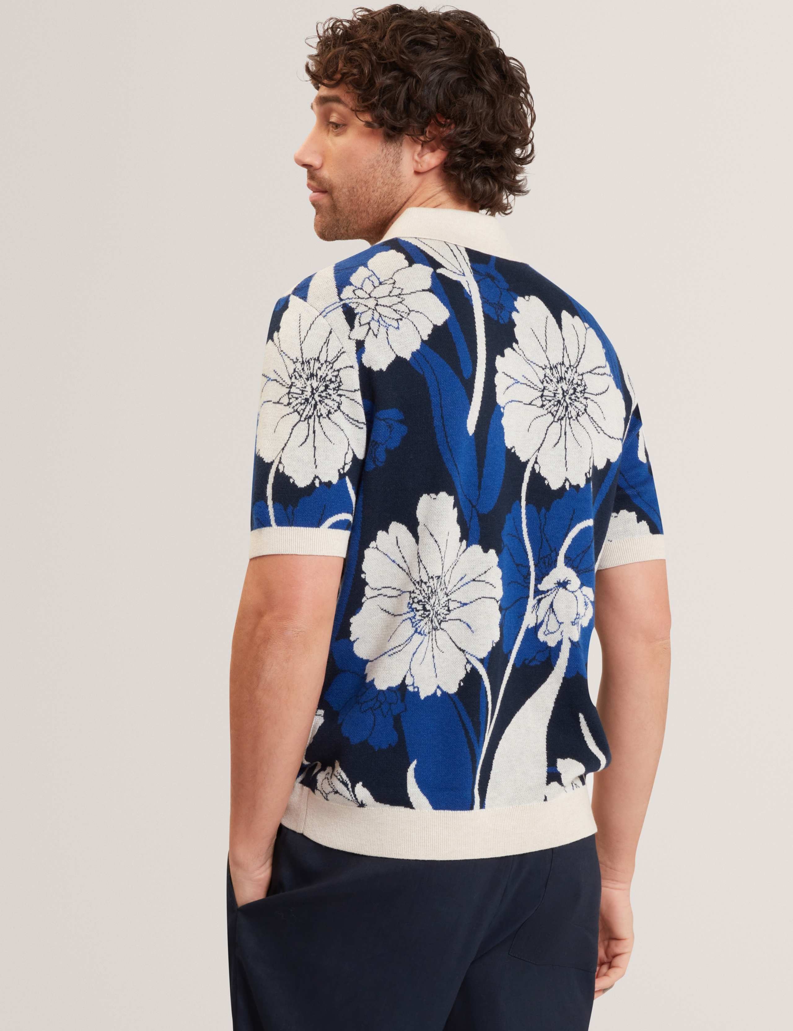 Floral Short Sleeve Knitted Shirt with Wool 5 of 6