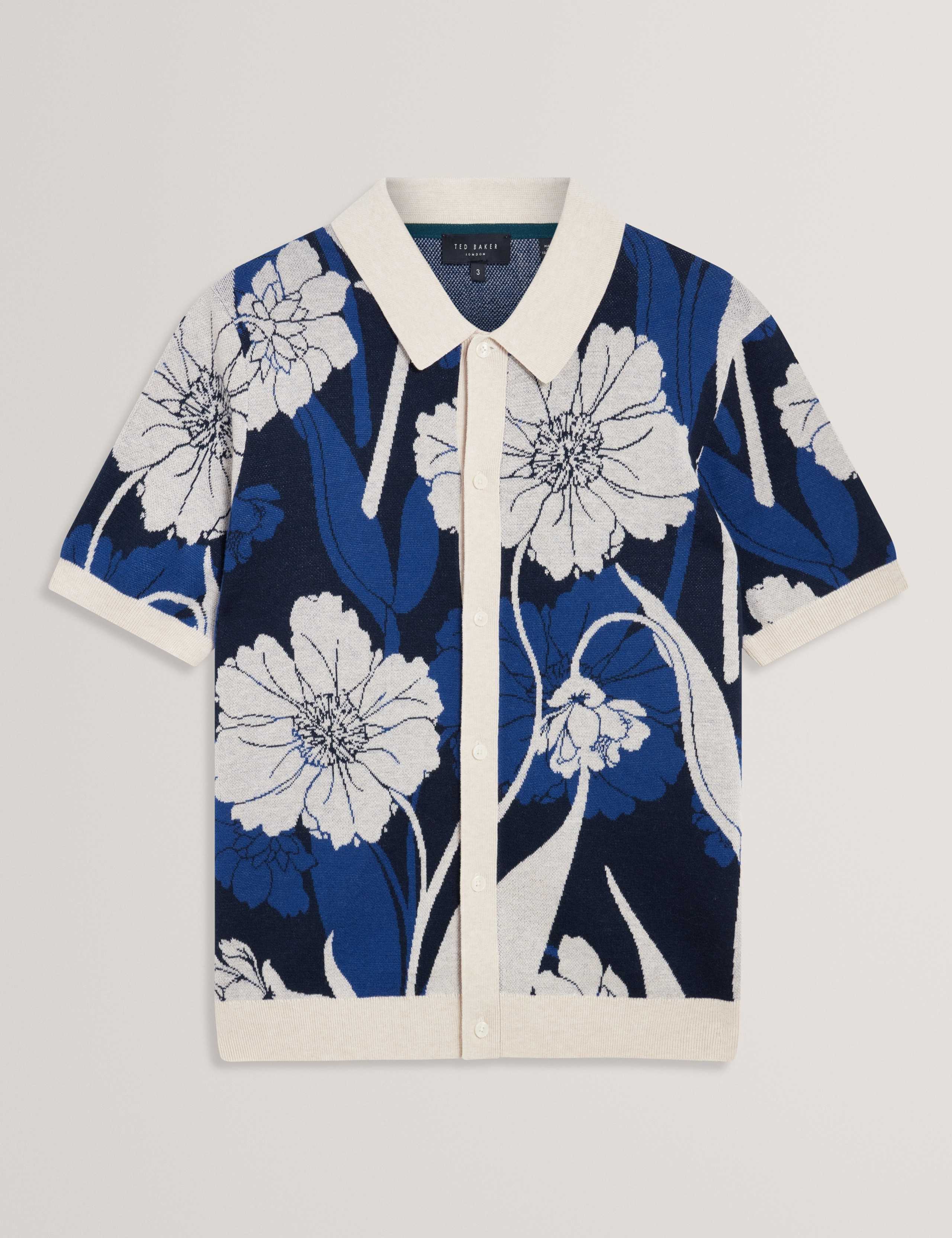 Floral Short Sleeve Knitted Shirt with Wool 2 of 6