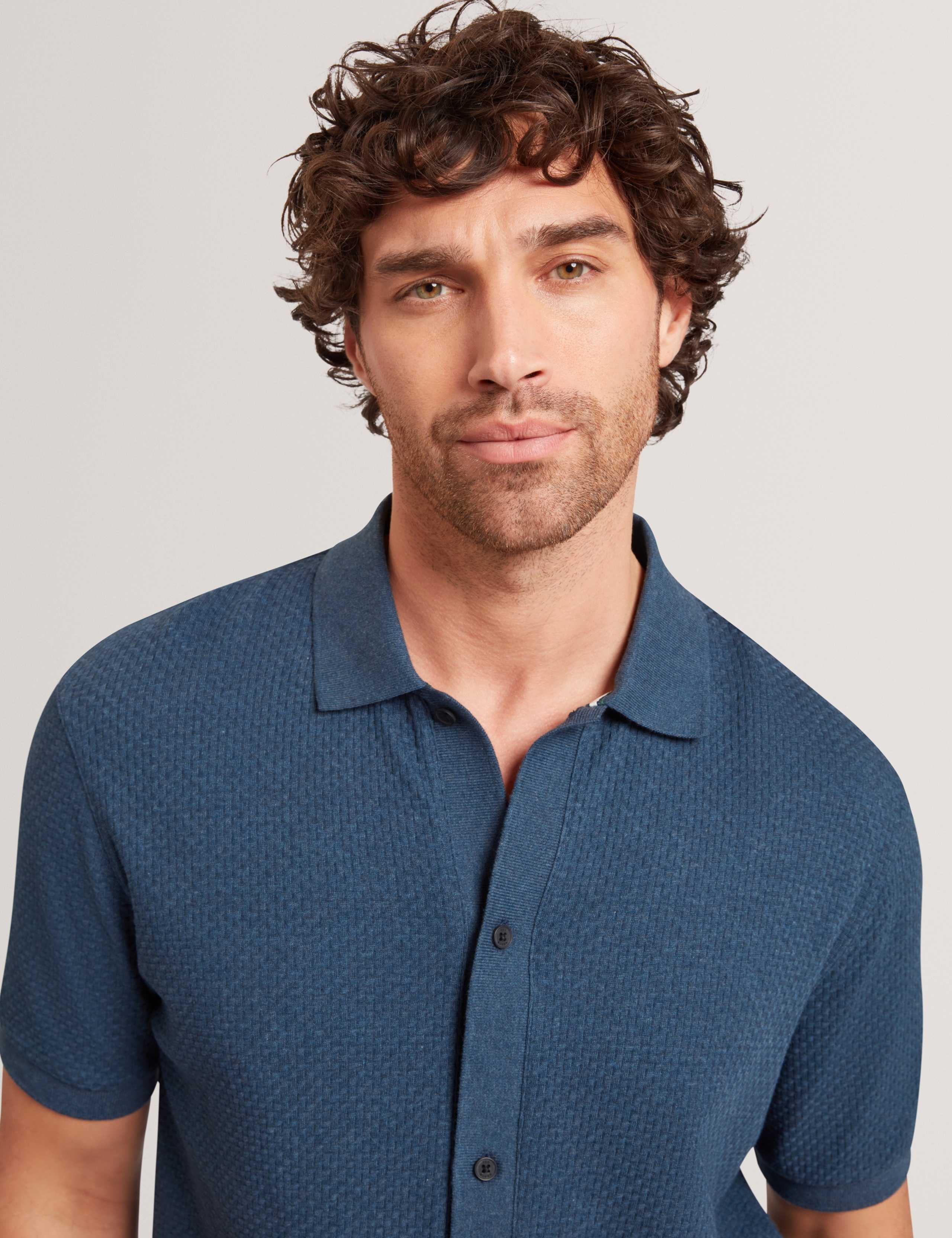 Textured Button Through Knitted Polo Shirt 3 of 6