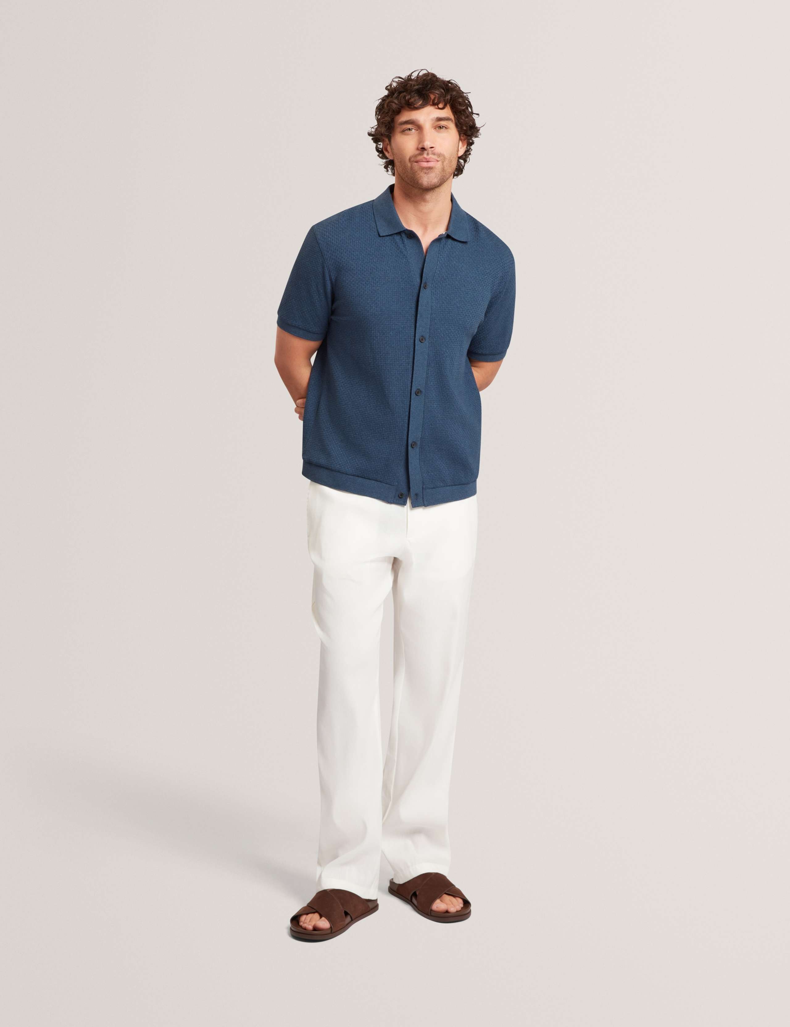 Textured Button Through Knitted Polo Shirt 4 of 6