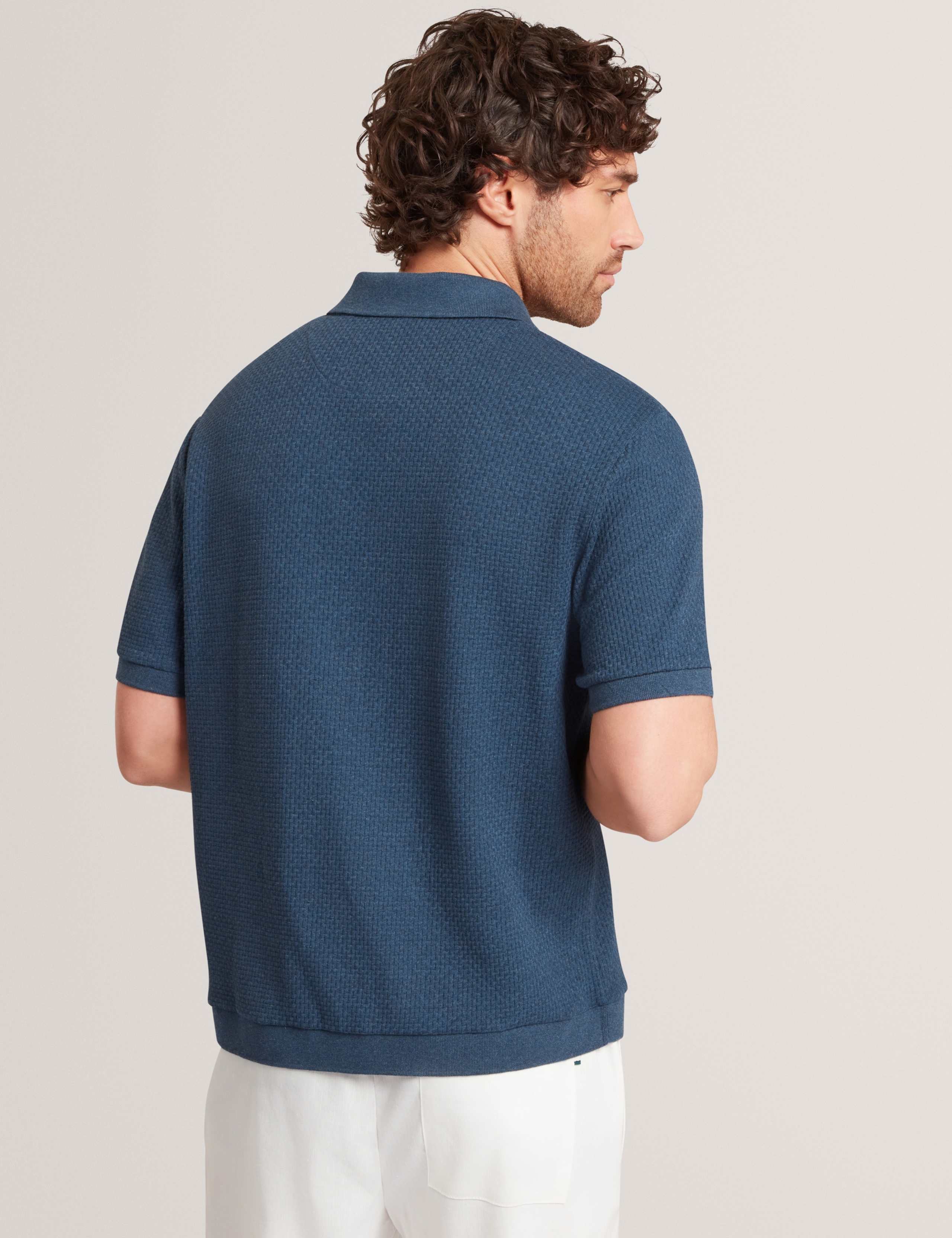 Textured Button Through Knitted Polo Shirt 5 of 6