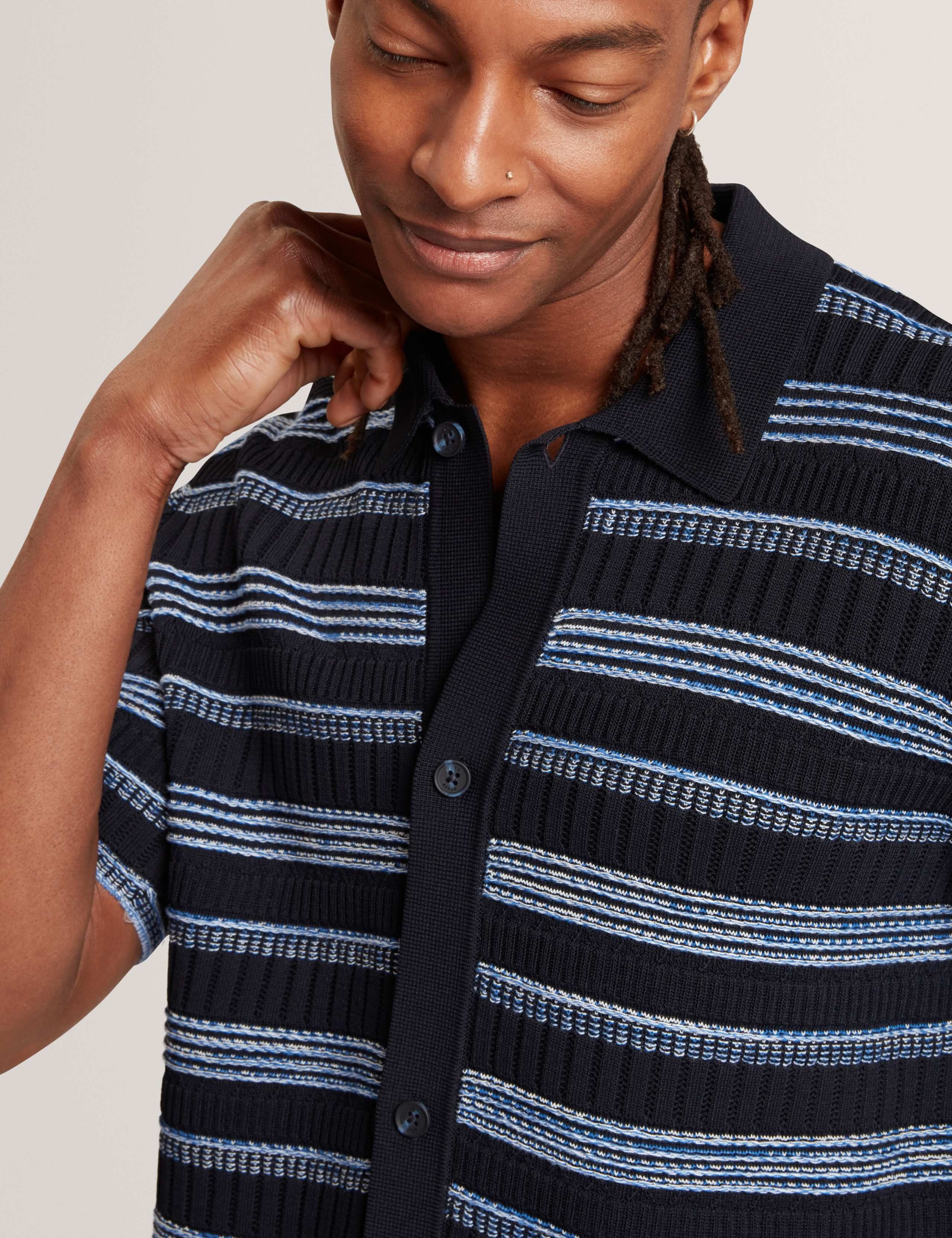 Pure Cotton Striped Short Sleeve Knitted Shirt 3 of 6