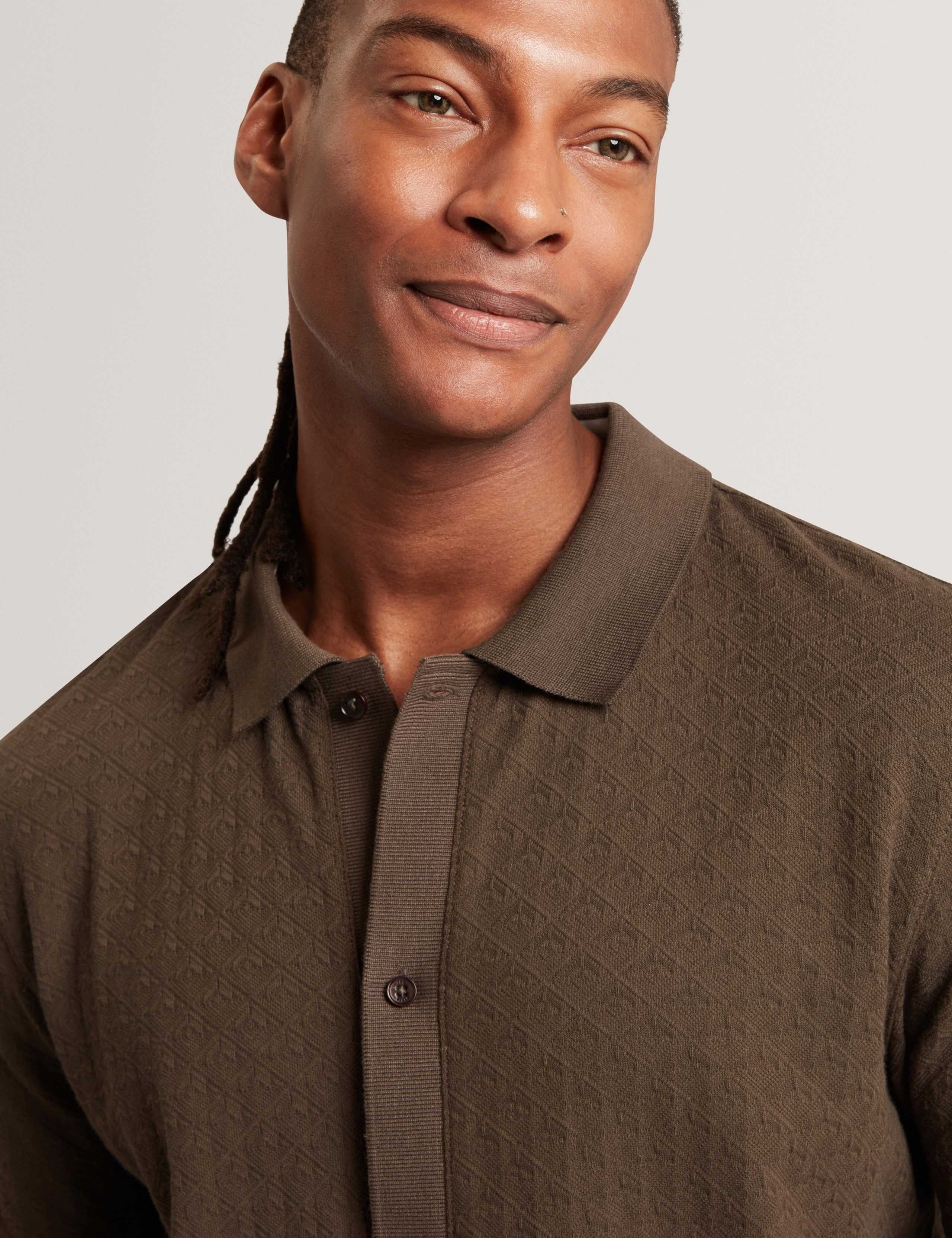 Textured Button Through Knitted Polo Shirt 3 of 6