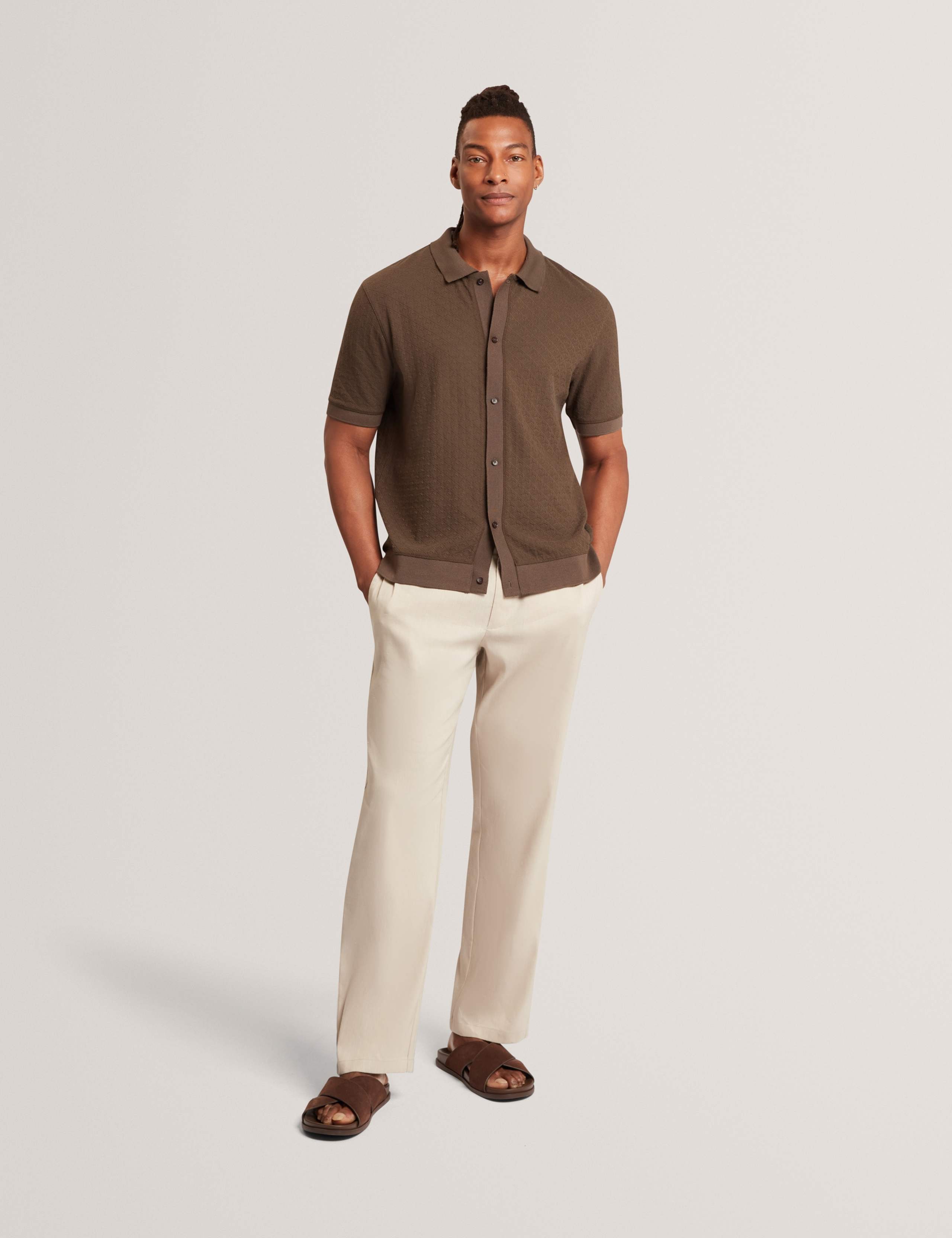 Textured Button Through Knitted Polo Shirt 4 of 6