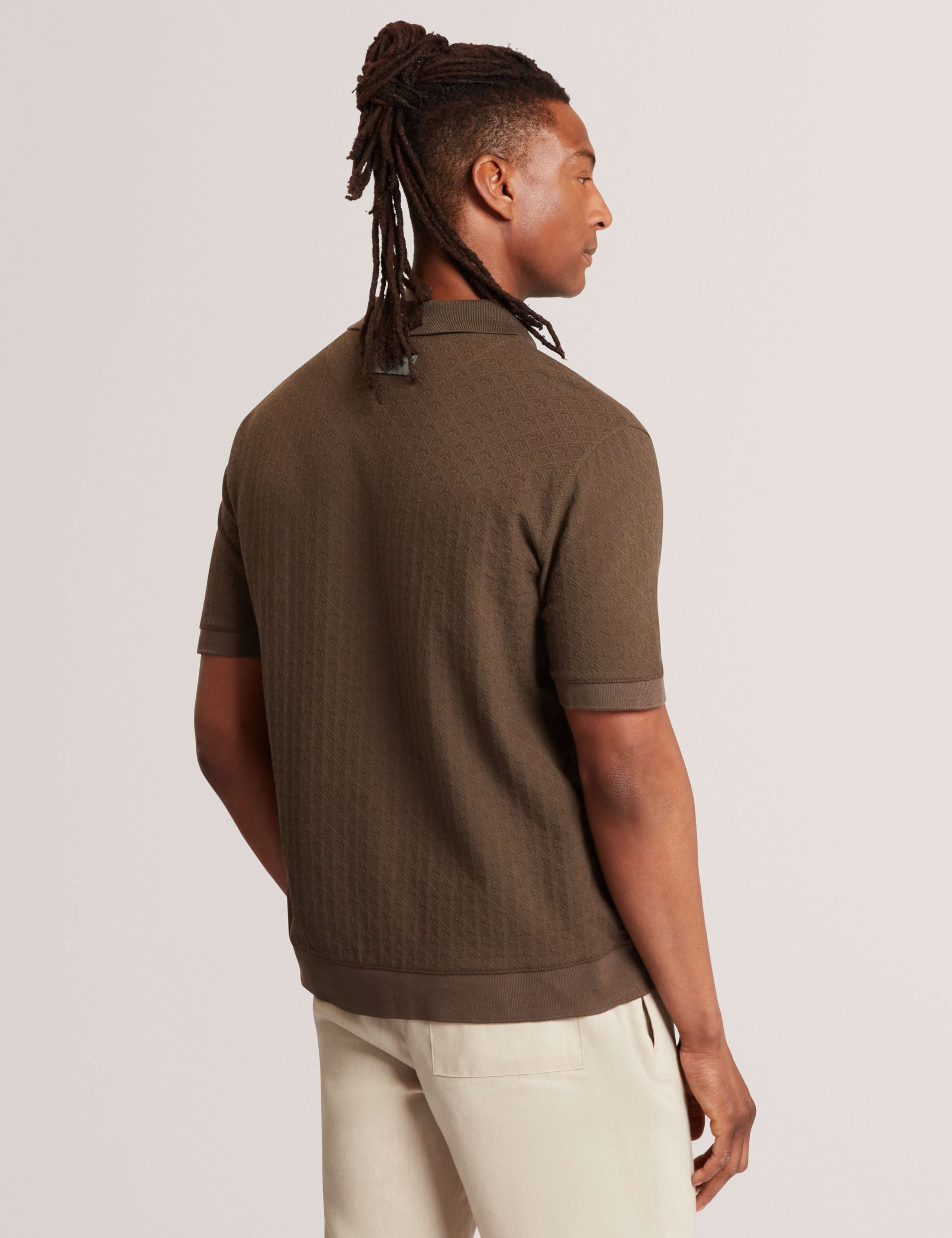 Textured Button Through Knitted Polo Shirt 5 of 6