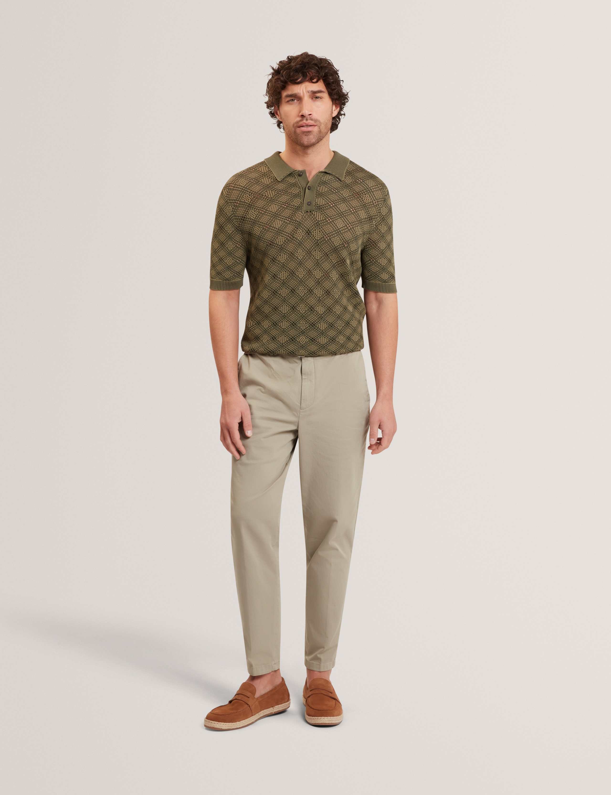 Textured Geometric Open Stitch Polo Shirt 4 of 6