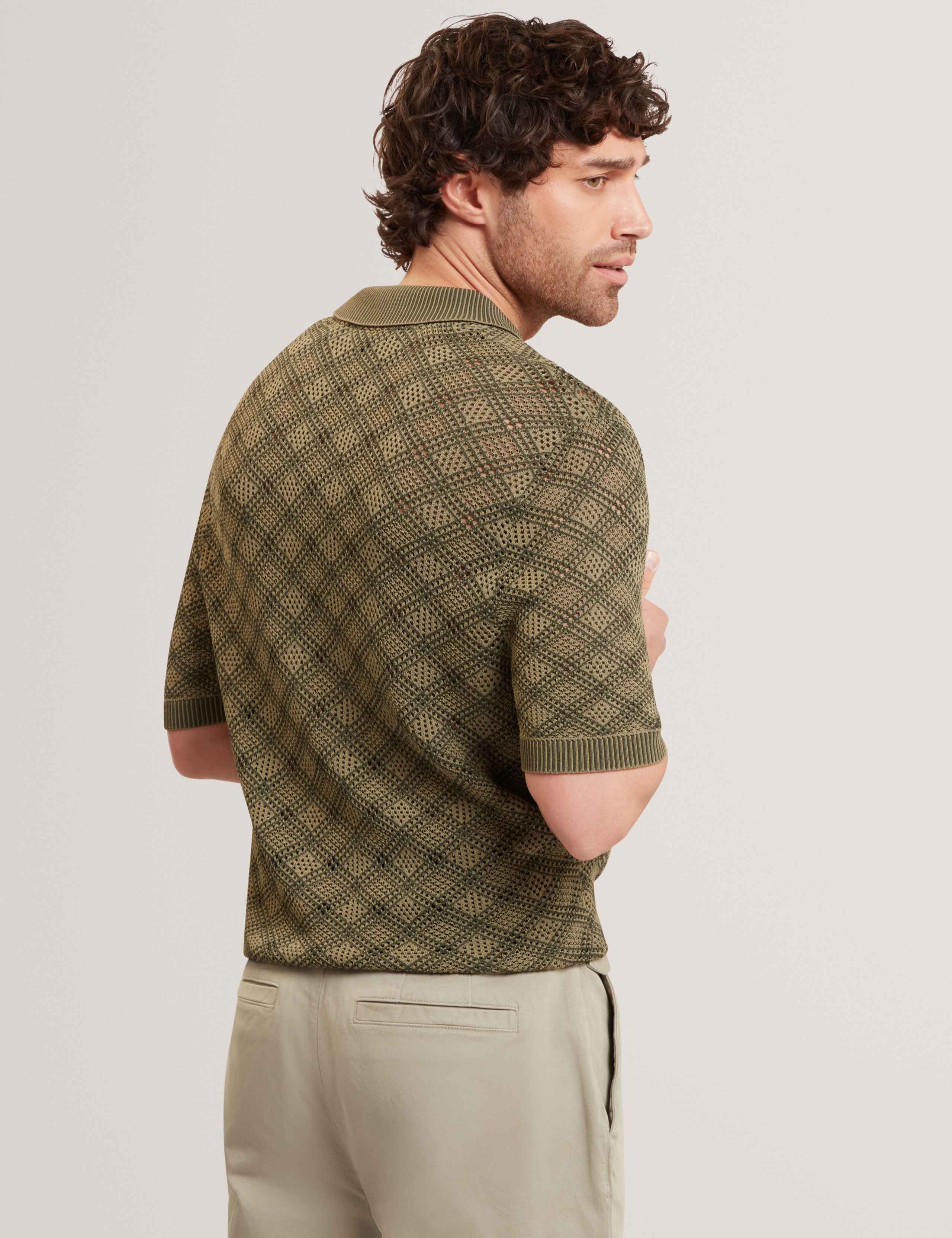 Textured Geometric Open Stitch Polo Shirt 5 of 6