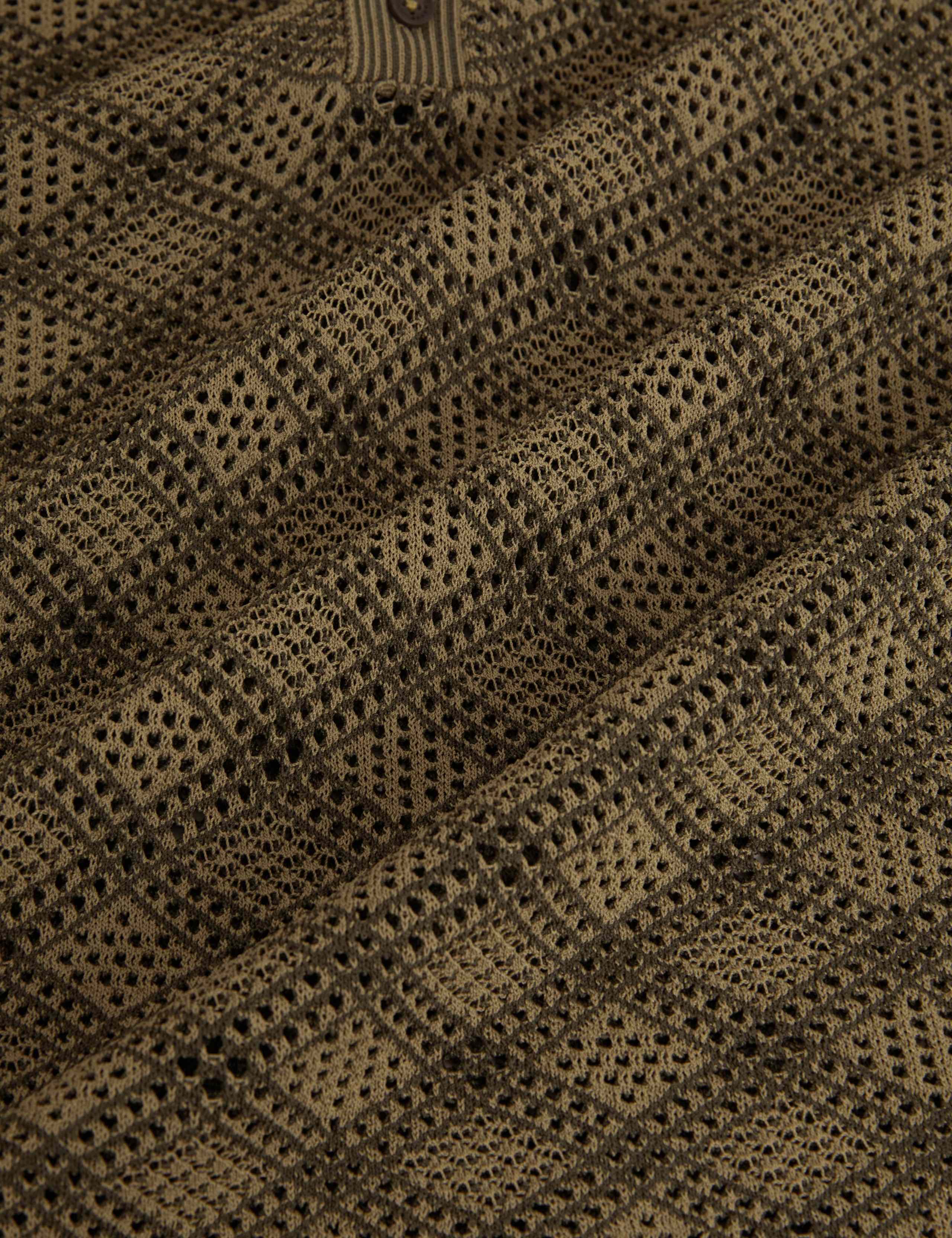 Textured Geometric Open Stitch Polo Shirt 6 of 6