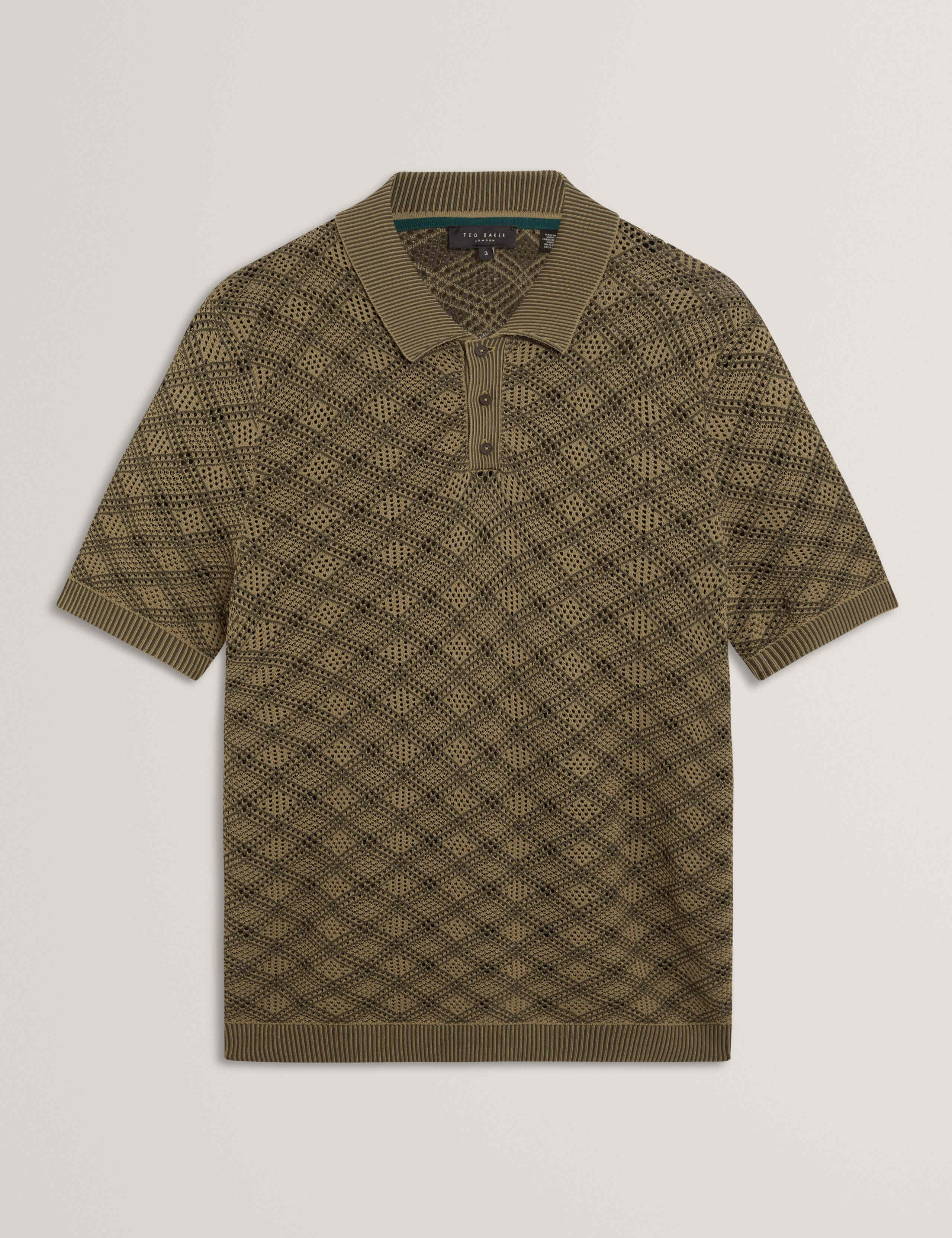 Textured Geometric Open Stitch Polo Shirt 2 of 6