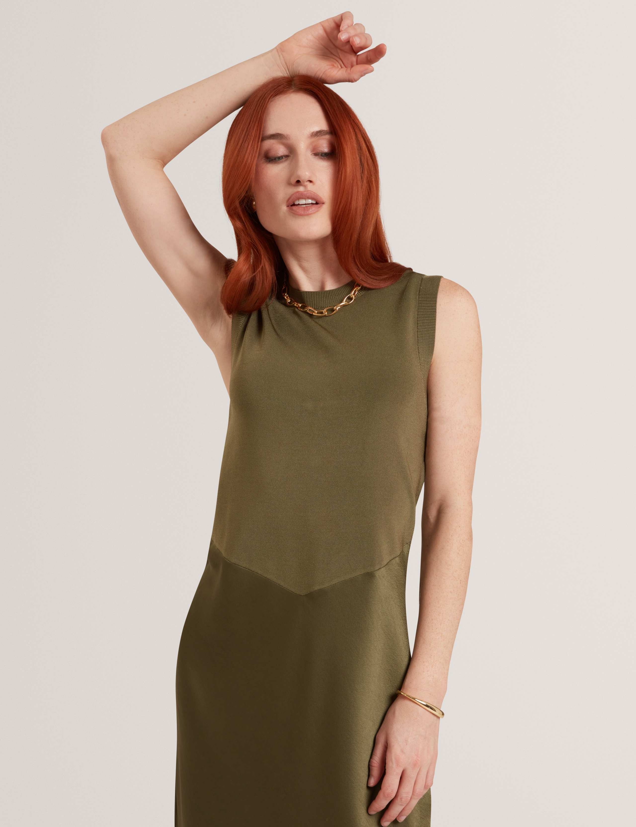 High Neck Knitted Panel Maxi Column Dress 3 of 6
