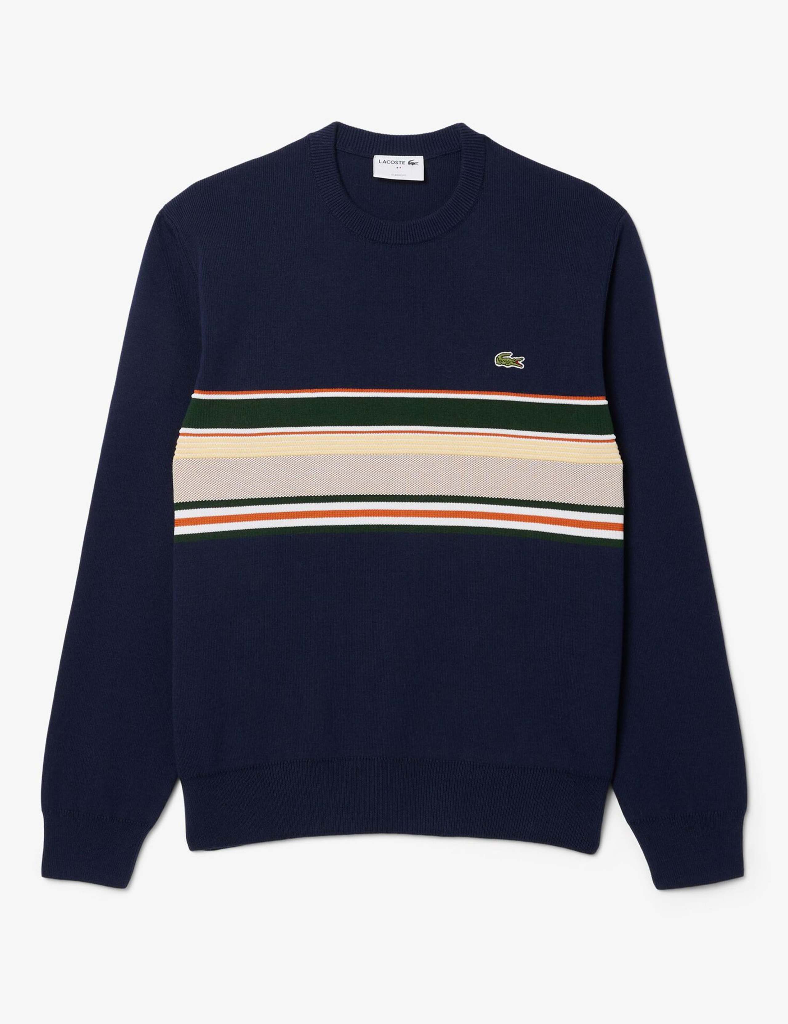 Knitted Stripe Crew Neck Jumper with Wool 2 of 6