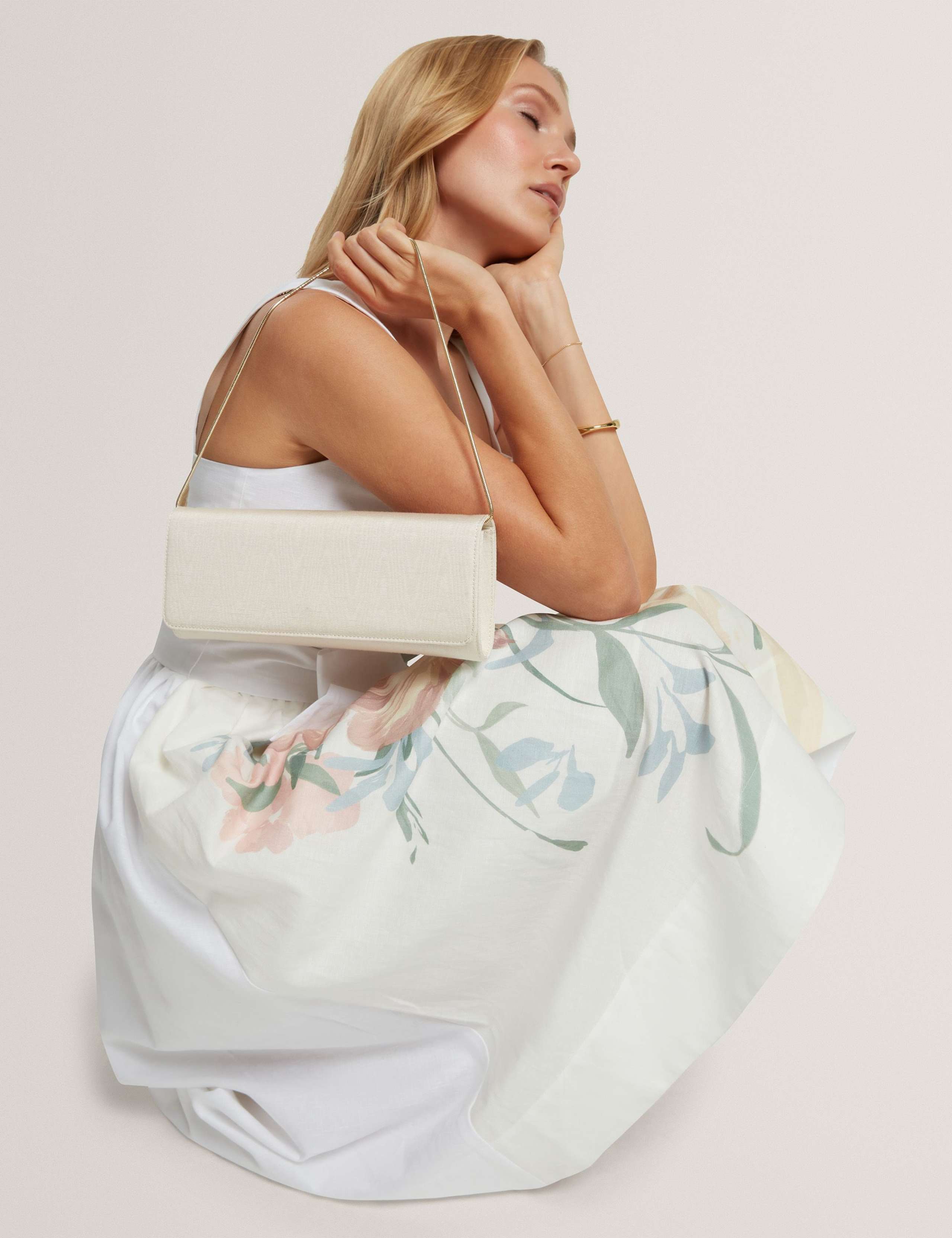 Fabric Moire Chain Strap Baguette Clutch Bag 2 of 3