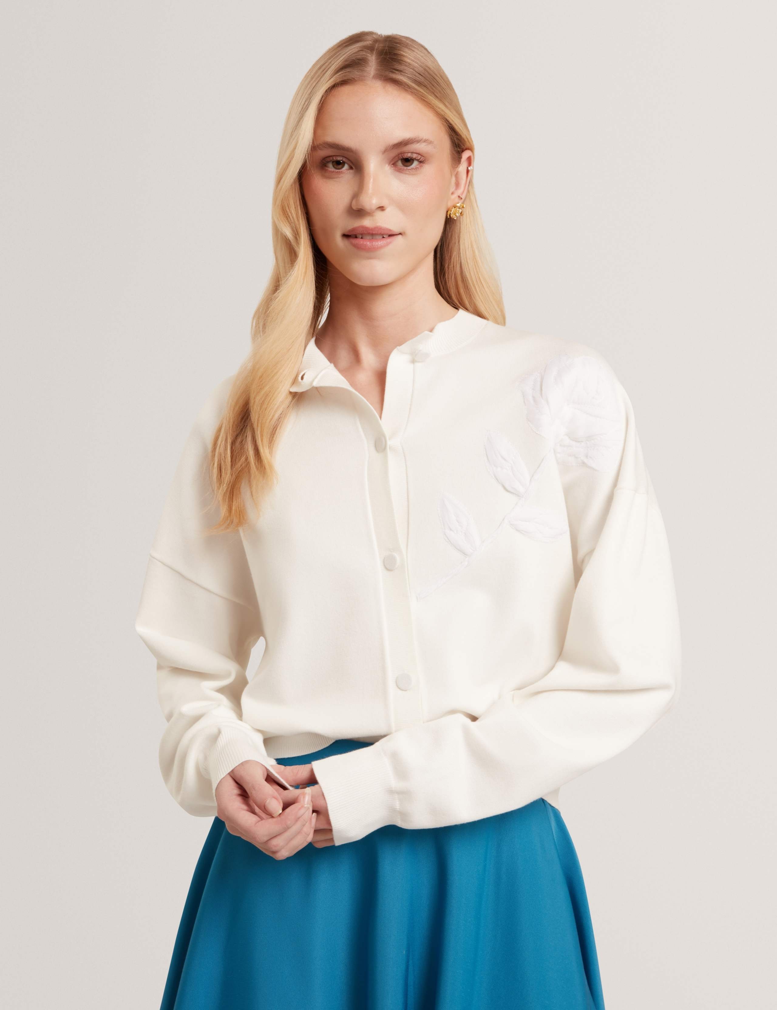 Organza Floral Crew Neck Cardigan 1 of 6