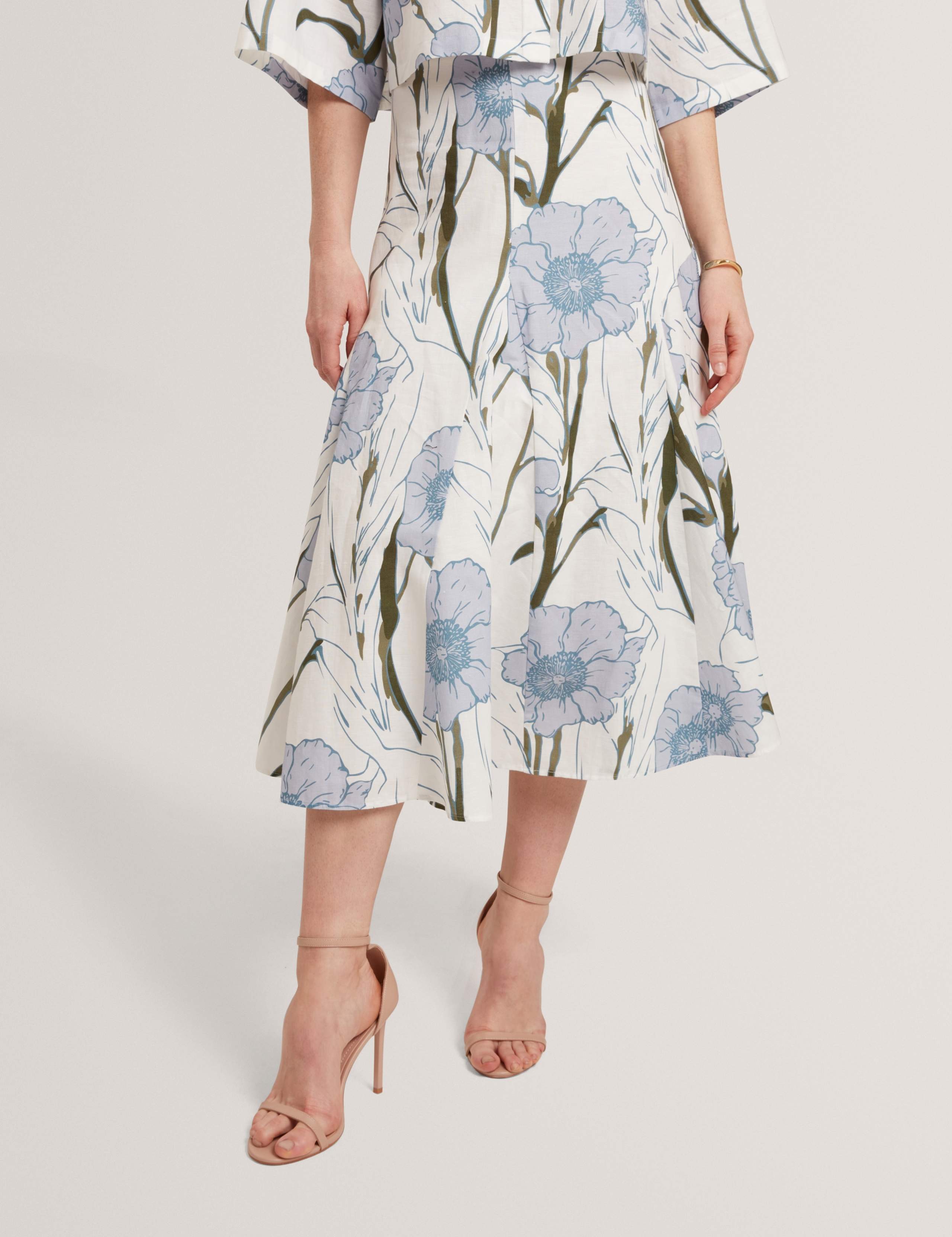 Linen Rich Floral Midi A-Line Skirt 3 of 6